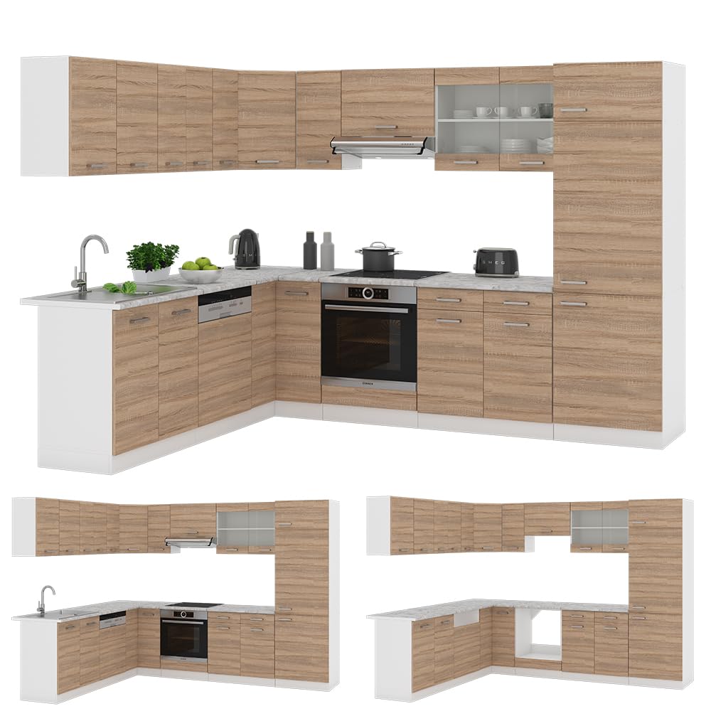 Vicco Eckküche R-Line, Sonoma/Weiß, 287 x 227 cm | AP Anthrazit, mit modularen Elementen flexibel erweiterbar