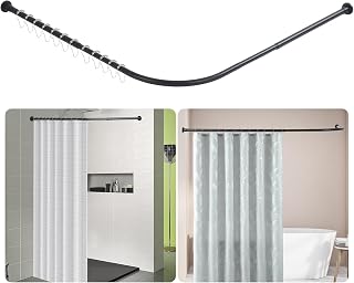 Duschvorhangstange L Form, Verstellbare Duschvorhangwinkelstangen, Edelstahl Dusche Vorhangstange Ecke mit 12 Duschvorhangringe für Badezimmer, Badezimmer (Schwarz, 68-138cm x 68-138cm)