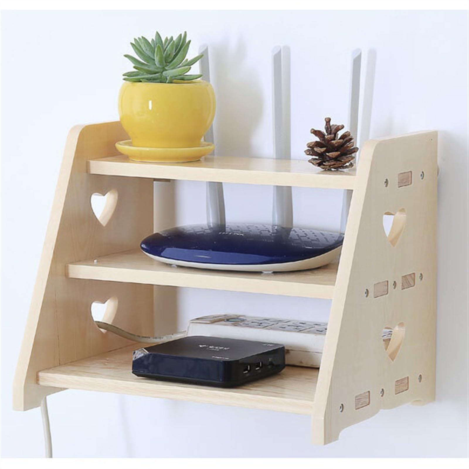 Caja organizadora de cables Caja de almacenamiento de enrutador sin perforaciones de madera maciza, estante de decodificador, estante wifi, pared colgante, estante de colocación de gatos, caja de cubi