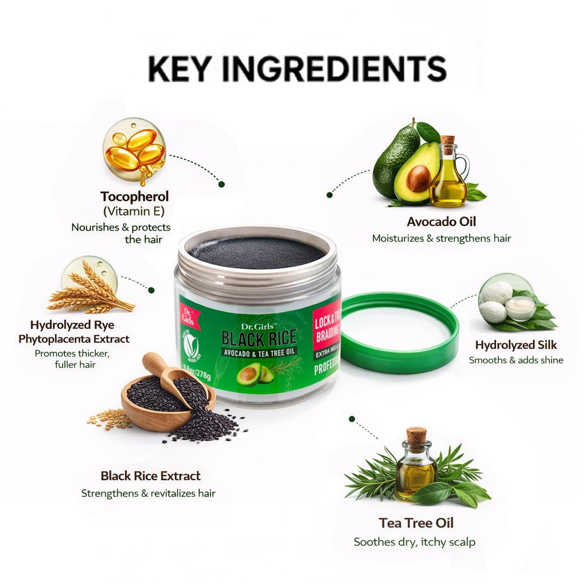 Dr Girls Super Grow Loc & Twists Braiding Conditioning Gel/277.8 g Extra Mega Hold (Avocado + Teebaum)