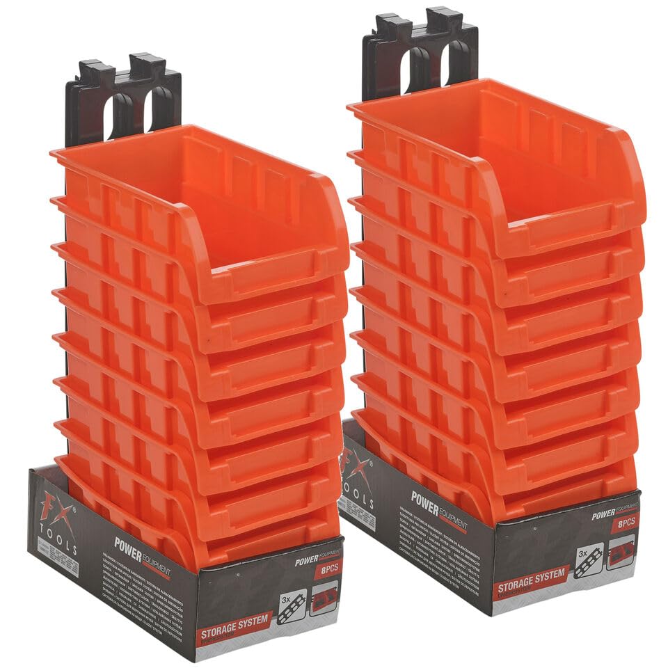 URBNLIVING Stackable Tool Storage Bins with Wall Mounts - Durable Modular Organiser for Garage, Workshop, Utility Rooms - Perfect for Nuts, Bolts & Small Tools, Set of 16
