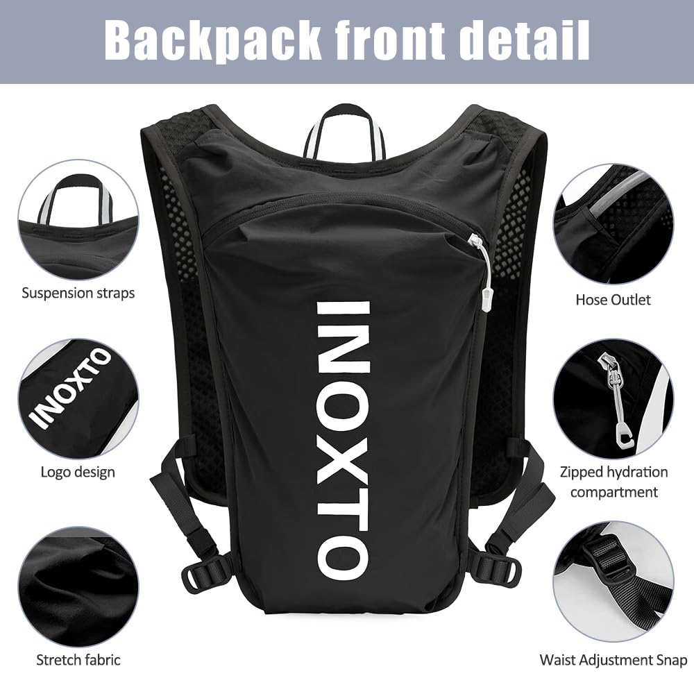 Trinkweste, Rucksack, 5 l, leicht, Laufweste, Rucksack, verstellbare Brustgurte, Trinkweste, mit Wasserblasentasche oder weicher Flasche