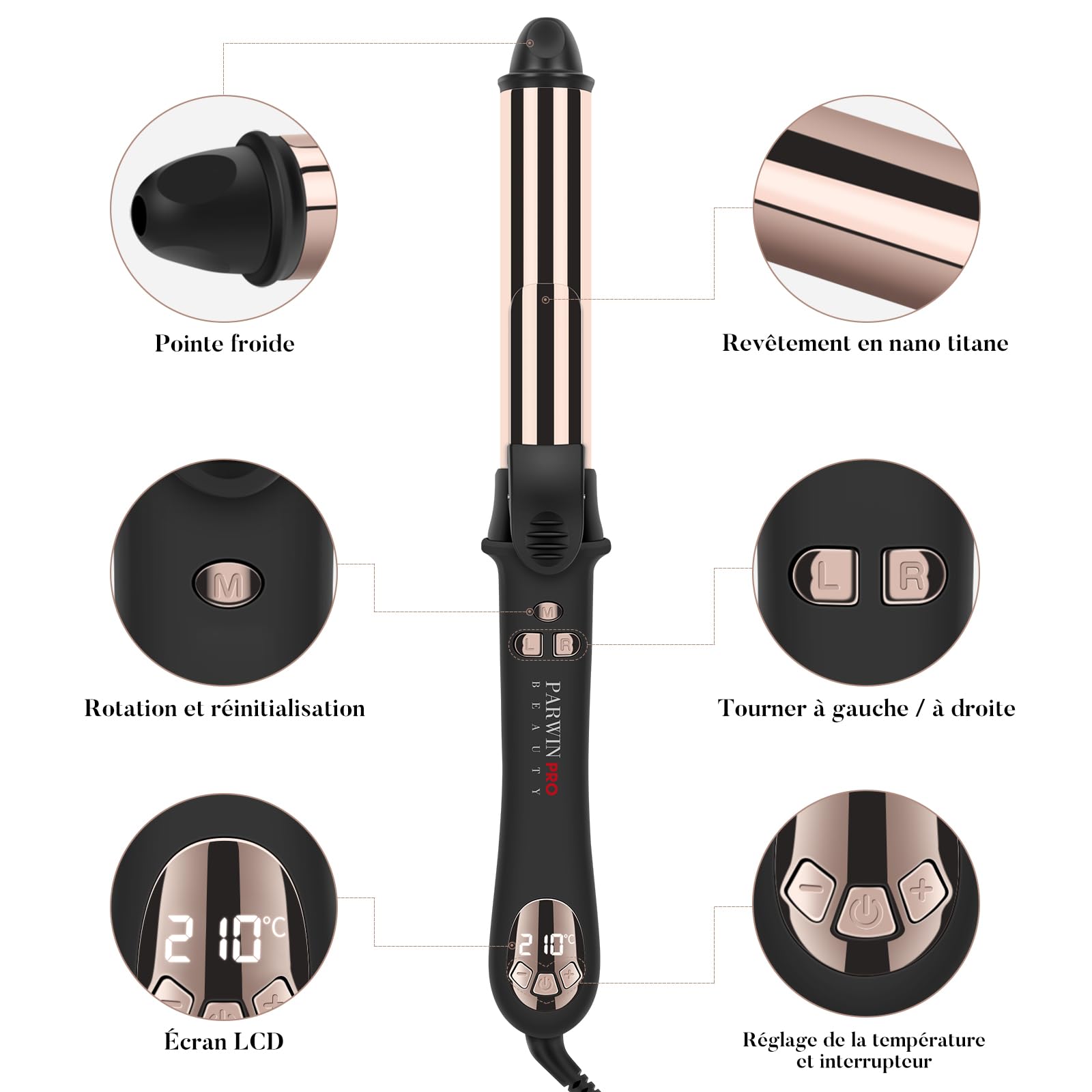 Rotation à 360°, Boucleur Automatique, PARWIN PRO BEAUTY Boucleur à Cheveux, 25mm Fer à Boucler, Revêtement en Nano Titane, Fer à Friser avec Affichage LCD, 120-210℃