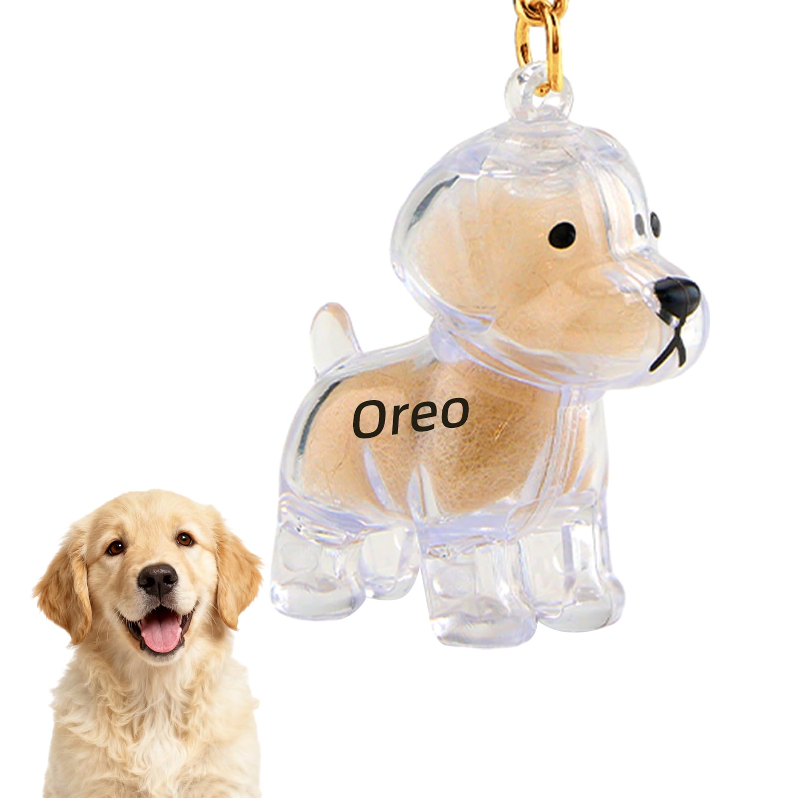 VEELU Dog Hair Collector Keychain Charm Memorial Storage Box - Custom Dog Hair Keychain with Name - Personalised Pet Fur Keepsake - Customised Dog Memorial Gifts for Loss of Dog