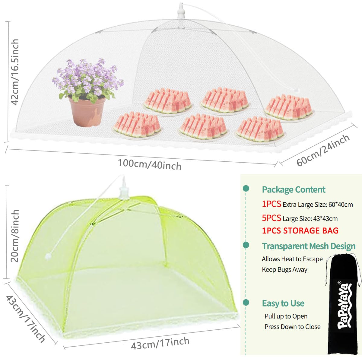 Food Cover Mesh, 100 * 60cm Large Food Net Cover Collapsible Food Mesh Pop Up Cover - Image 2