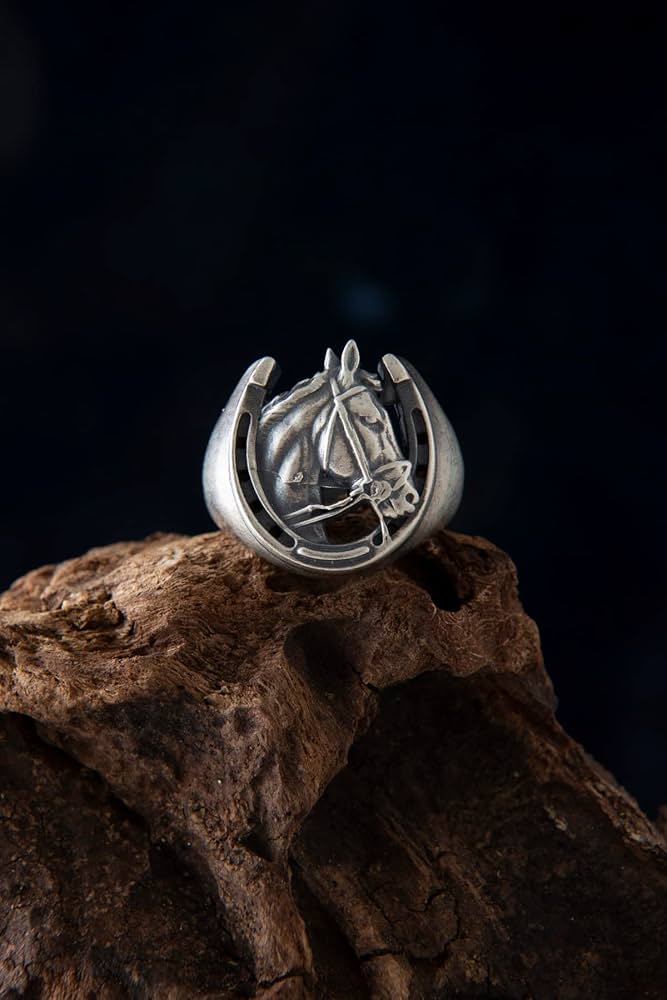 SILVER HORSES リング Amazon.com: Handmade Horseshoe Man Ring, Gold Plated Horse