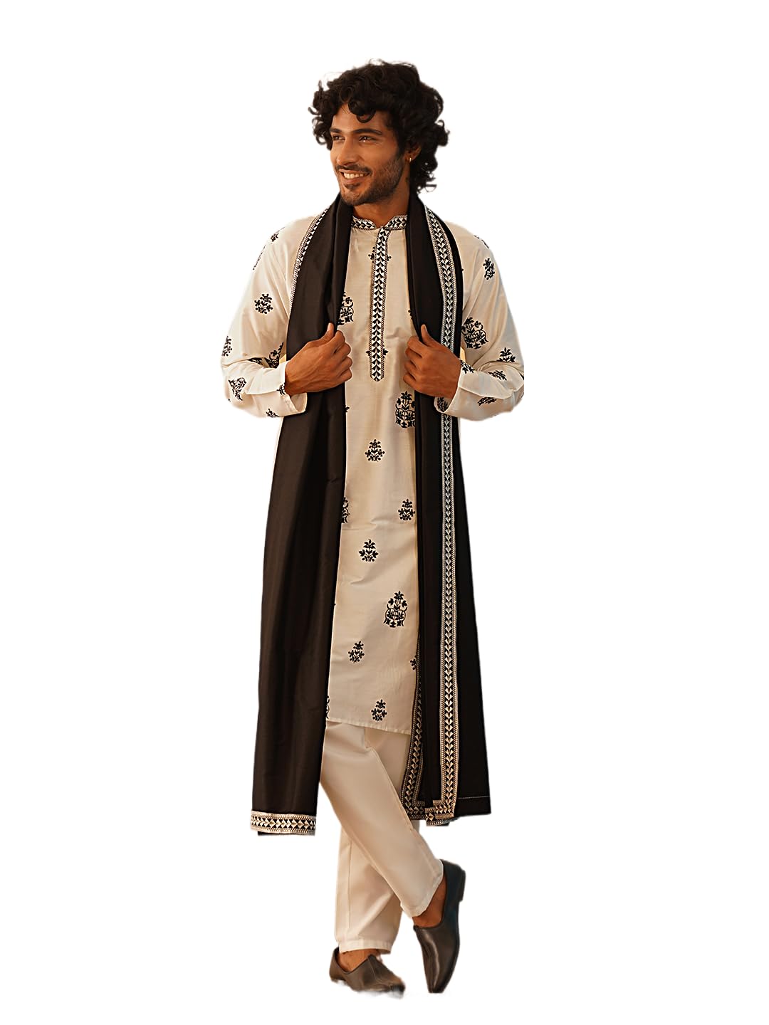 jompers Men's Embroidered & Sequin Kurta Pyjama With Dupatta-picture-30