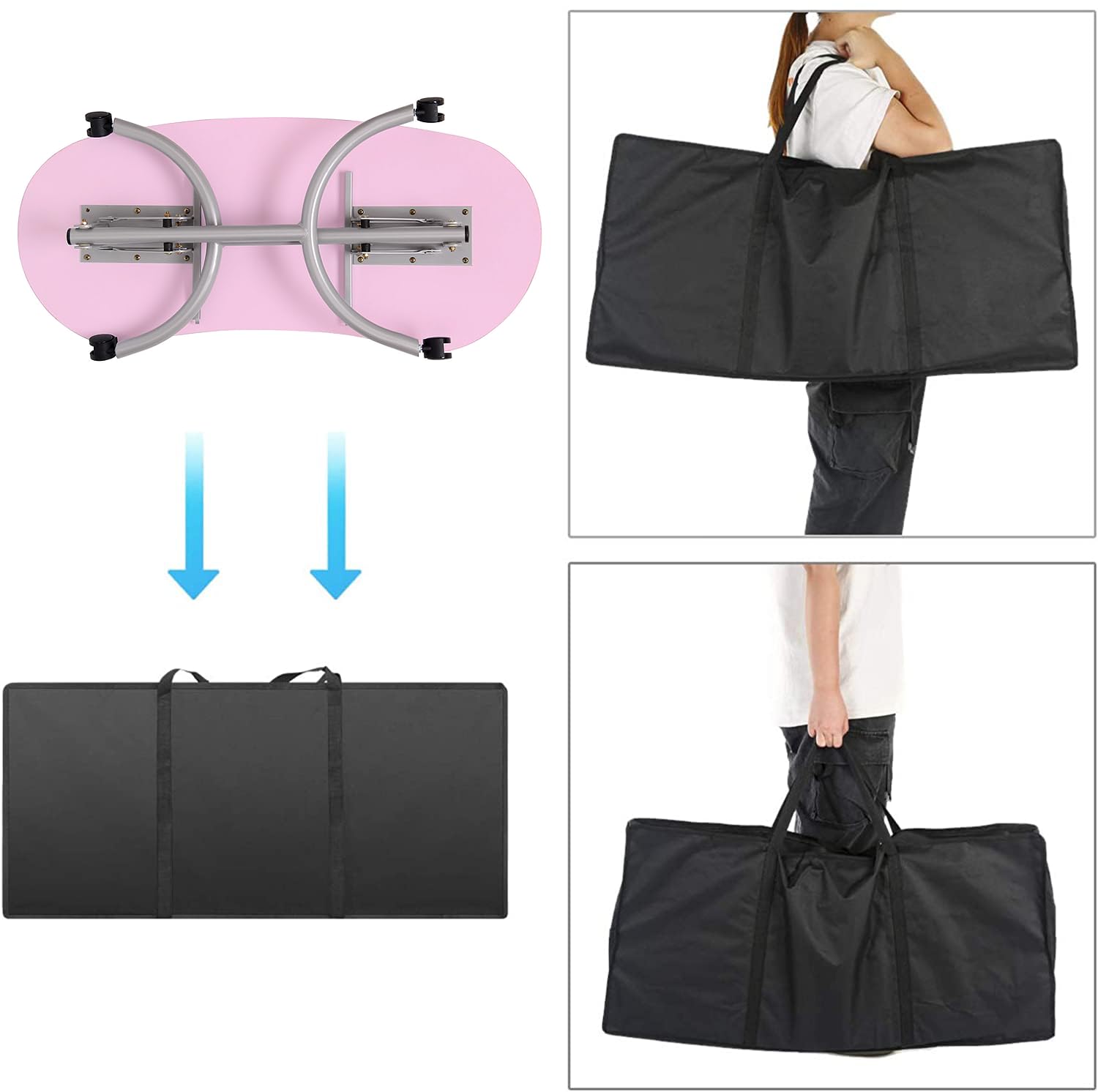 BELTOM® Mesa para manicura Plegable, con cajón y Bolsa de Transporte - 9,5 KG - 98 x 44 x 77 cm - Rosa