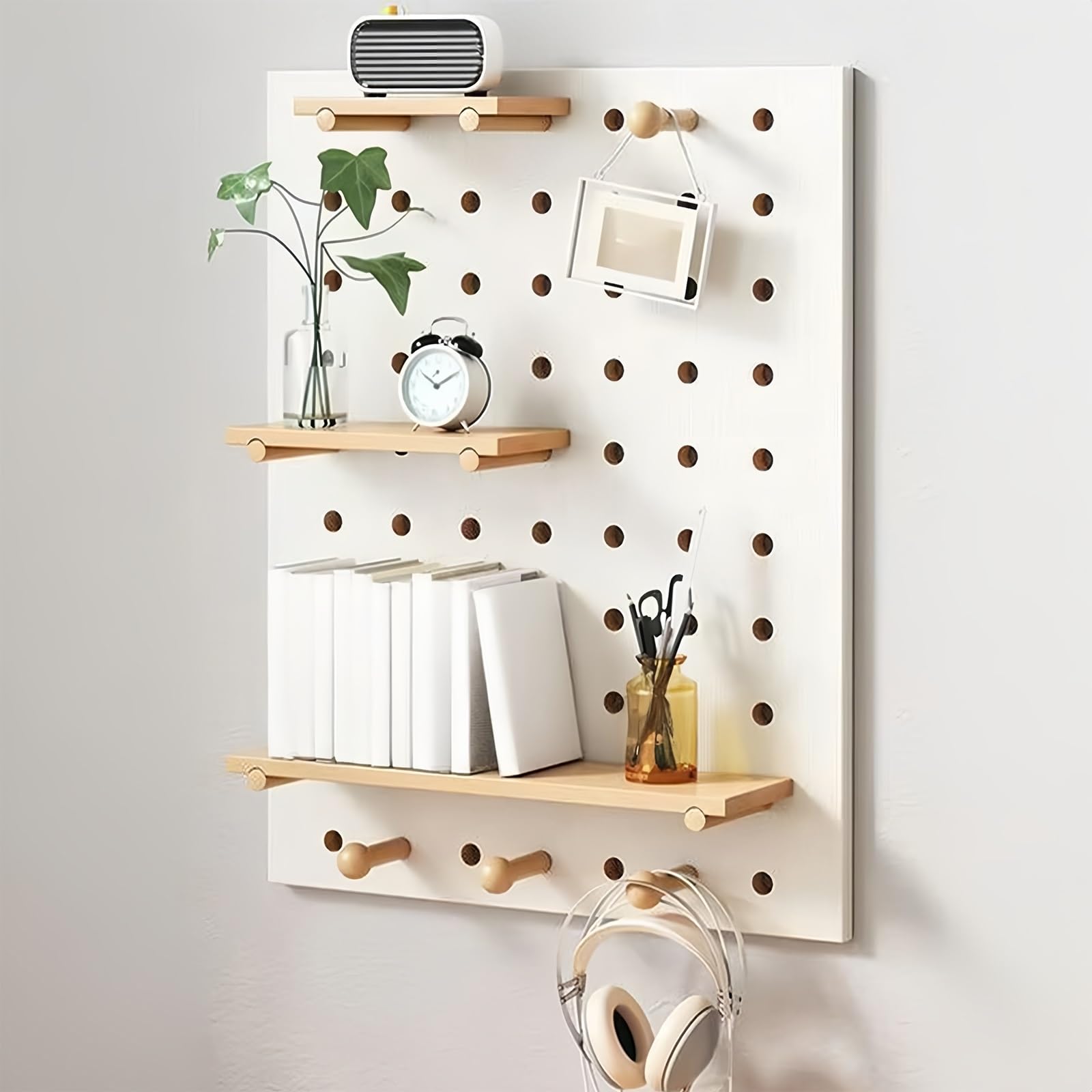 Lochwand-Kombinationsset, Pegboard-Wandorganizer aus Holz für Büro, Wohnzimmer, Schlafzimmer, DIY-Aufbewahrung und Ausstellungstafeln(White)