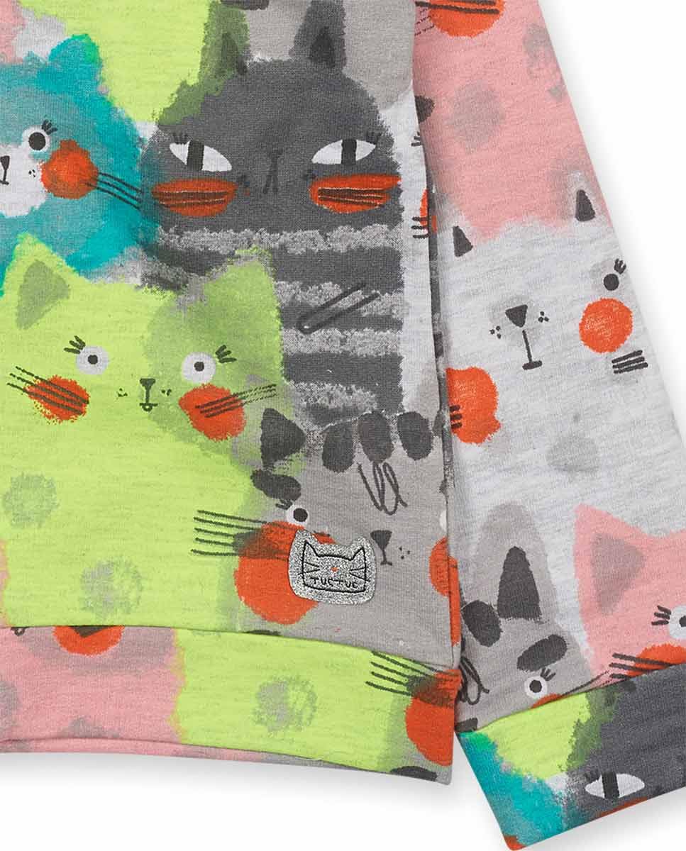 Tuc Tuc Sudadera Felpa con Capucha de niña Color Gris colección Cattitude