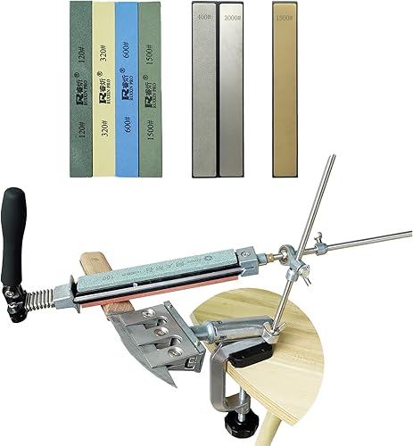 Sistema profesional de afilador de cuchillos de ángulo fijo con 7 piedras de afilar, diseño de giro de 360, herramienta de afilado de cuchillos de