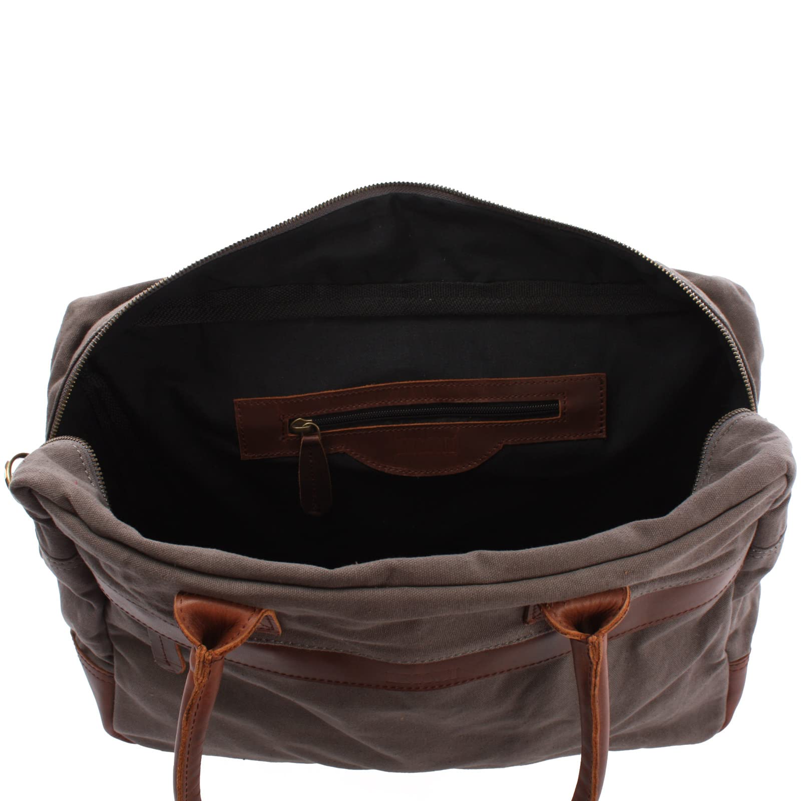 LECONI Kleiner Weekender aus Rinds-Leder & Canvas im Vintage-Look Handgepäck XL Shopper Bürotasche für Damen + Herren Arbeitstasche DIN A4 Schultasche Unitasche 40x30x15cm grau LE2007-C