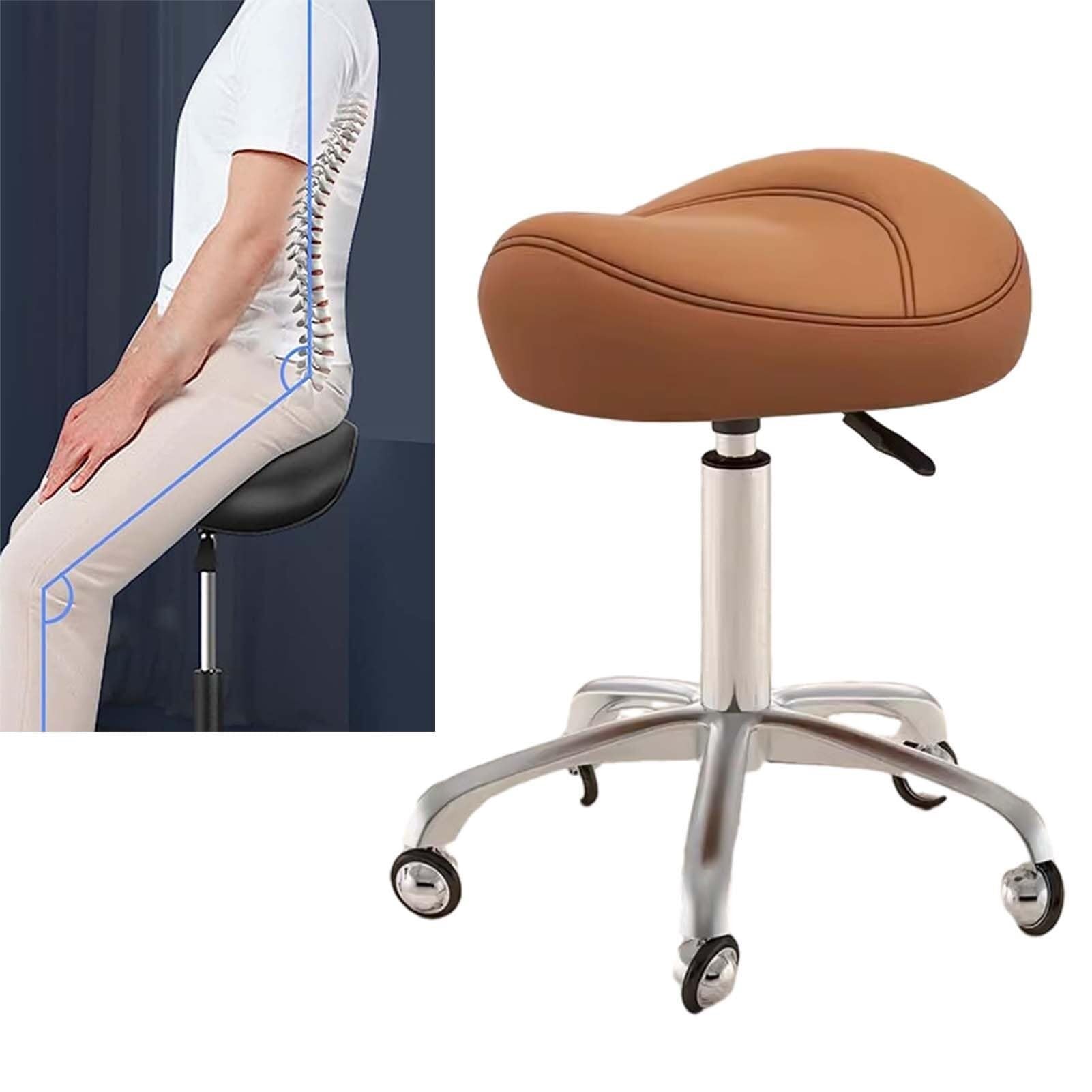 METTEOR Ergonomic Saddle Stool Dental Saddle Chair, Heavy-Duty Hydraulic Rolling Stool Chair with Wheels, Adjustable Stool for Clinic Studio Tattoo (Brown)