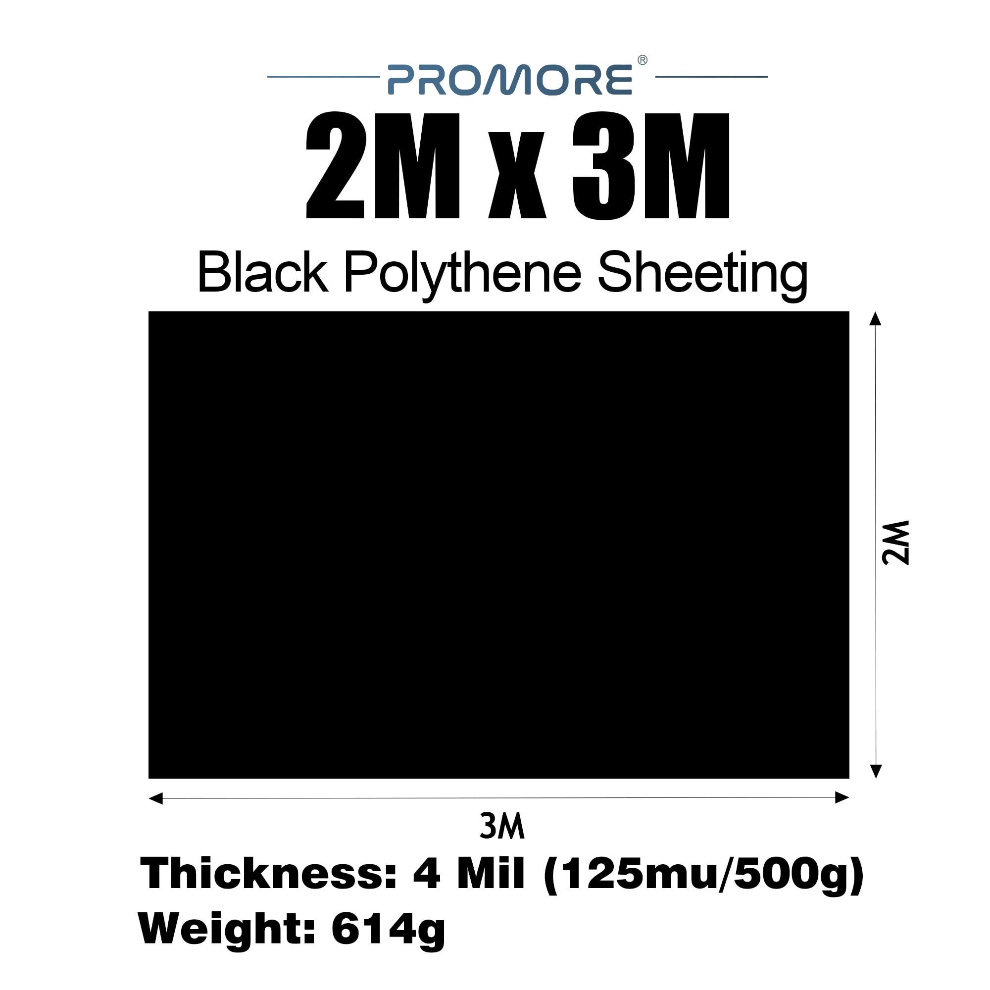 PROMORE 2 x 3M Black Plastic Sheeting Heavy Duty,550G Thick Polythene Sheeting Garden Grow Horticultural,Damp Dustproof Sheet Waterproof Outdoor Cover,Membrane for Building Industrial Protection - Image 2