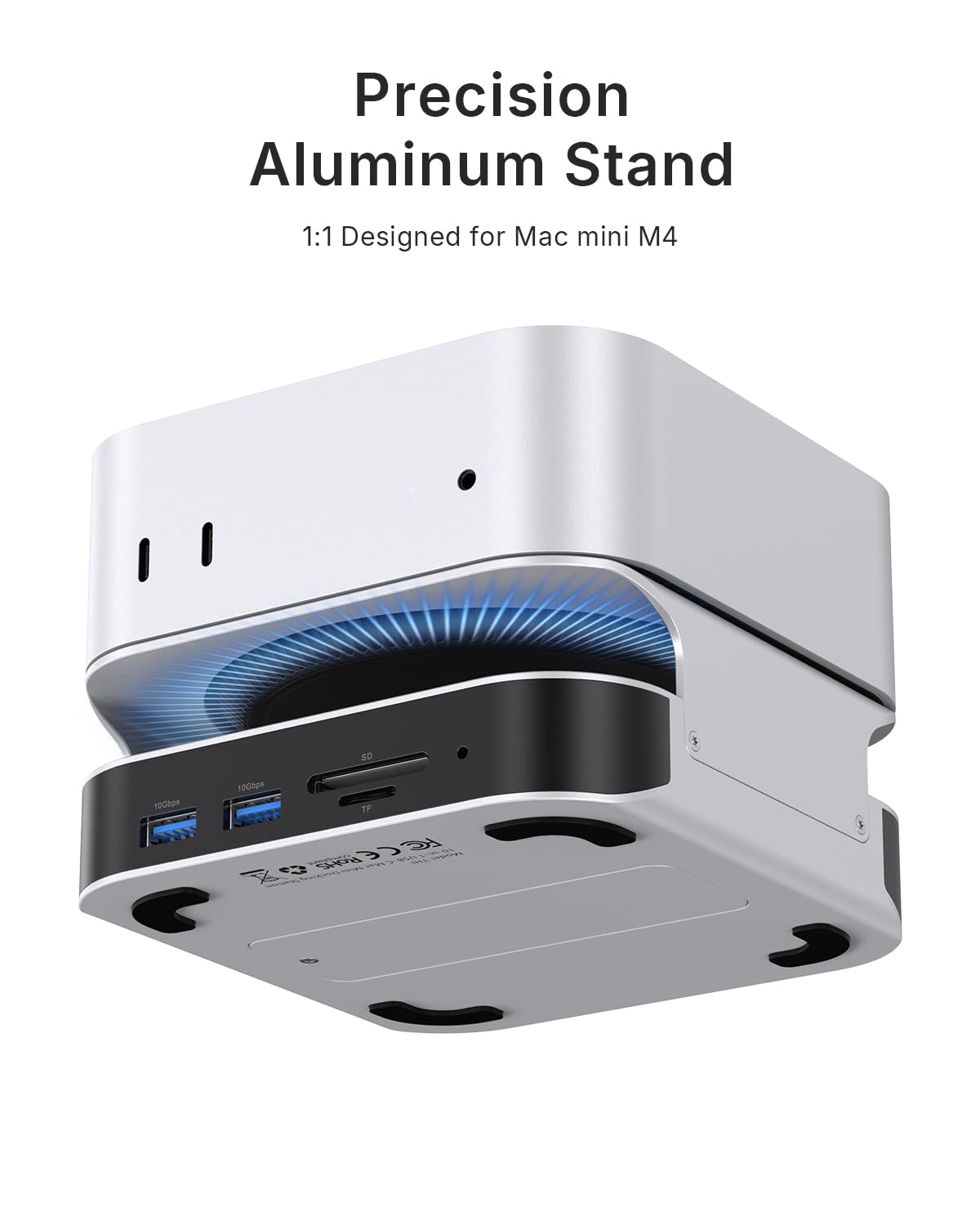 VENTION Dock 10-in-1 Mac Mini M4/M4 Pro con DisplayPort 4K@240Hz/144Hz, alluminio Hub con Alloggiamento M.2 NVMe fino a 8TB, 5 x 10Gbps USB-A & USB-C Ports, Lettore SD/TF, Audio 3.5mm