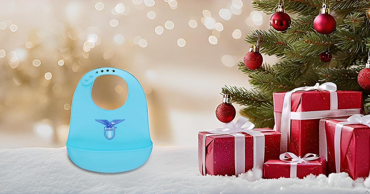 SS Lazio Bavaglino silicone, prodotto ufficiale, tasca raccogli pappa per bambini e neonati, regolabile