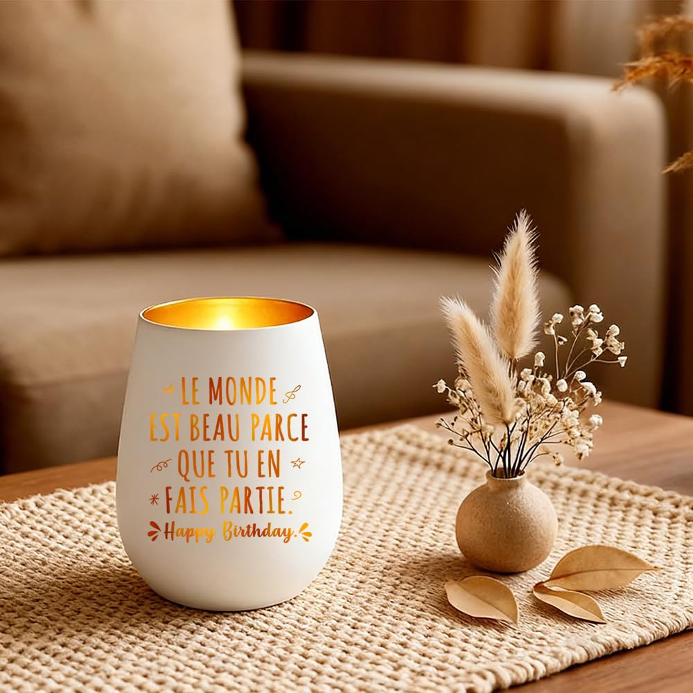 Bougie Bougeoir en Verre Romantique Cadeau Anniversaire Femme Happy Birthday