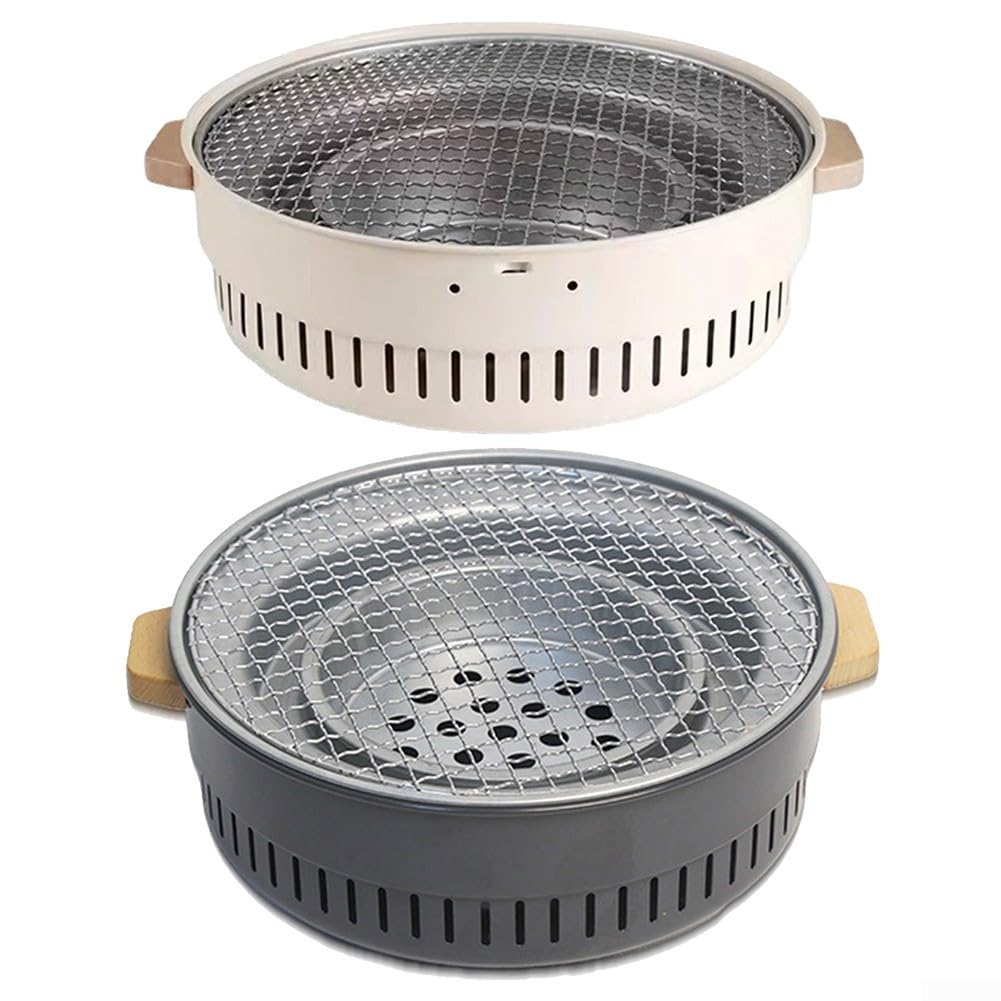 Griglia per barbecue senza fumo, multifunzionale per stufe a legna, per cucinare, campeggio, vacanze, estate, da tavolo, piccolo barbecue (beige)