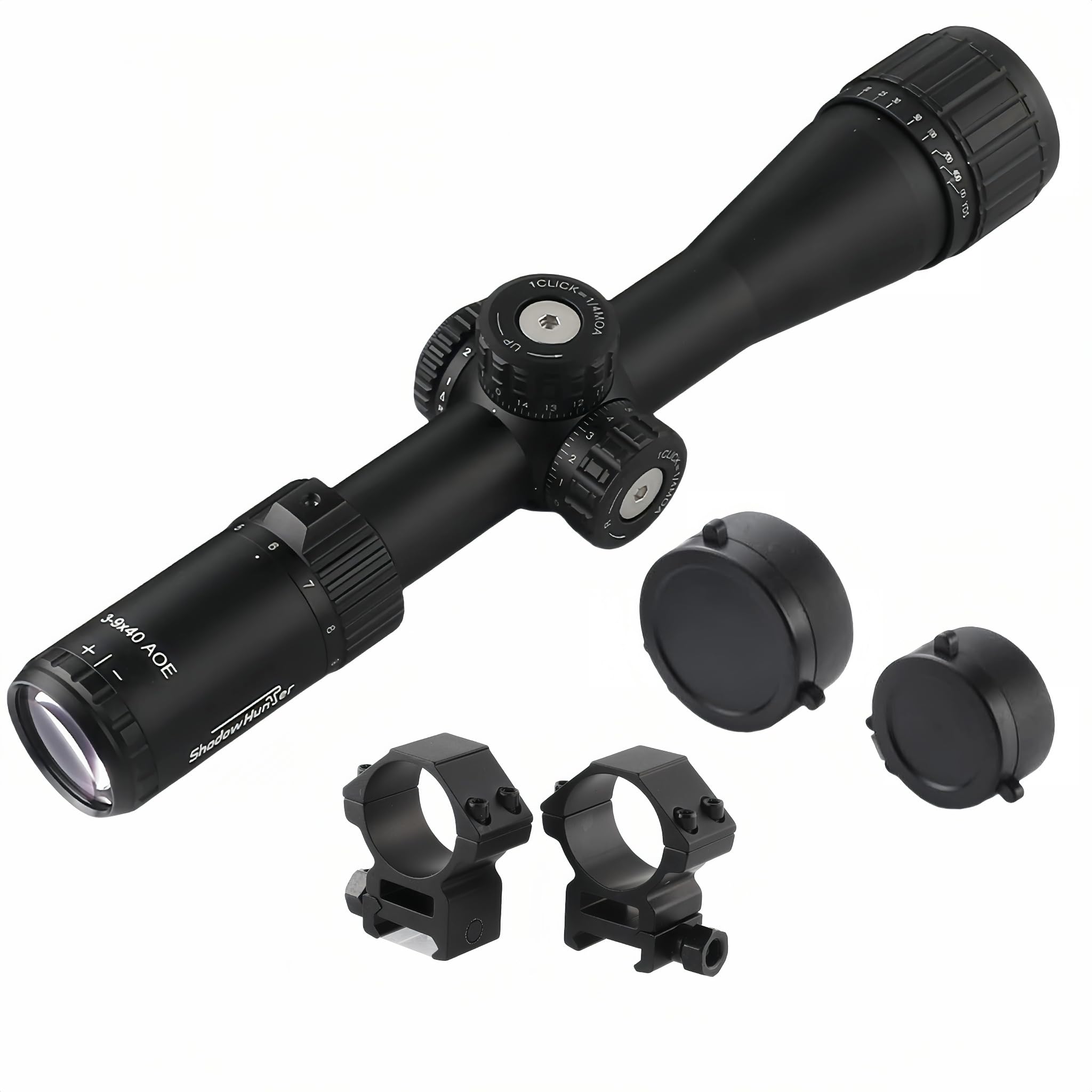 3-9x40 AO Rifle Scope for Long Range Hunting, 30mm Tube, Zero Reset and Parallax Adjustment, Red/Green Illuminated Mil-Dot, 20mm Scope Rings, Waterproof and Fog-Proof