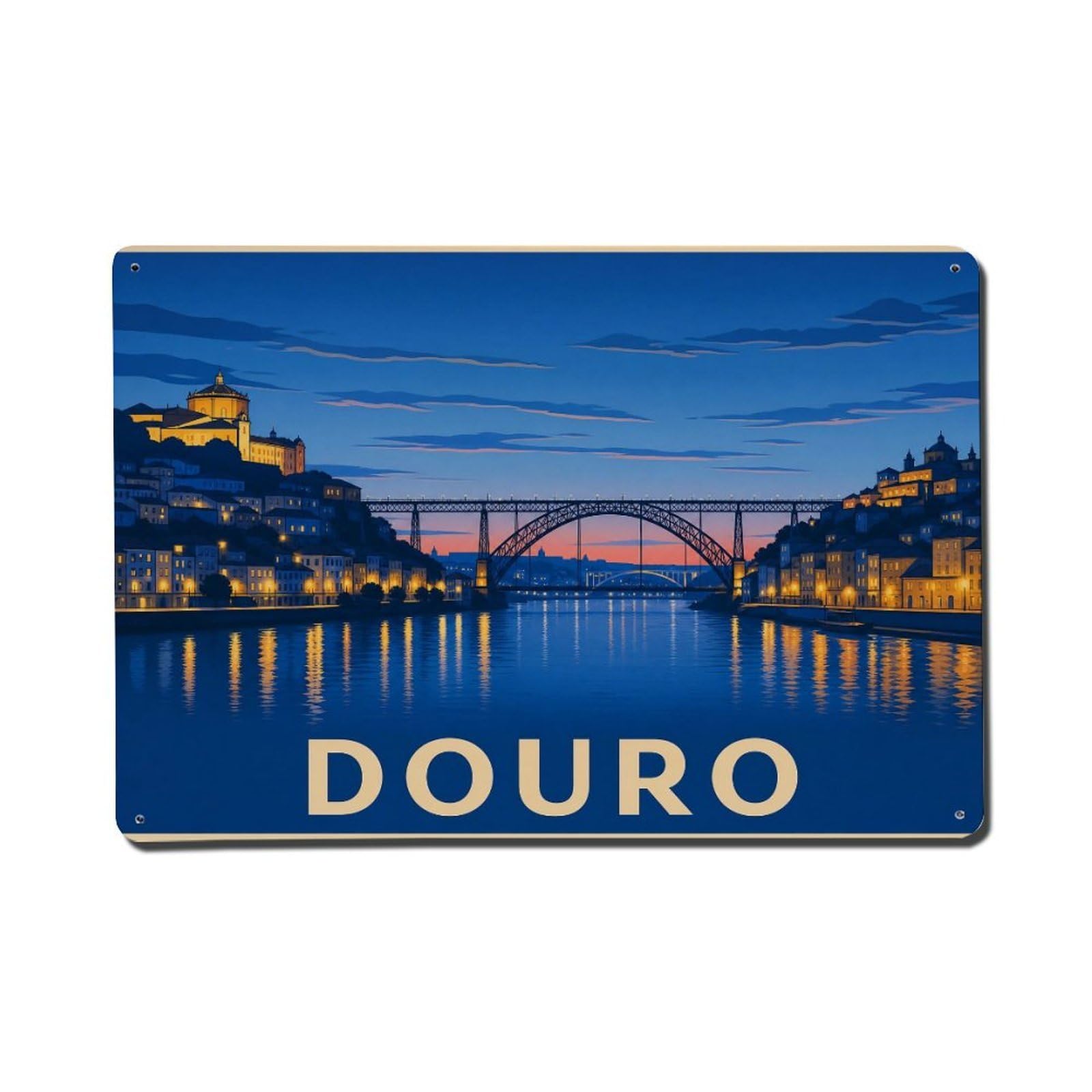 Huiyhb 8X12inch(20X30cm) Vintage Travel Douro River Blue Hour Twilight Portugal Metal Tin Sign
