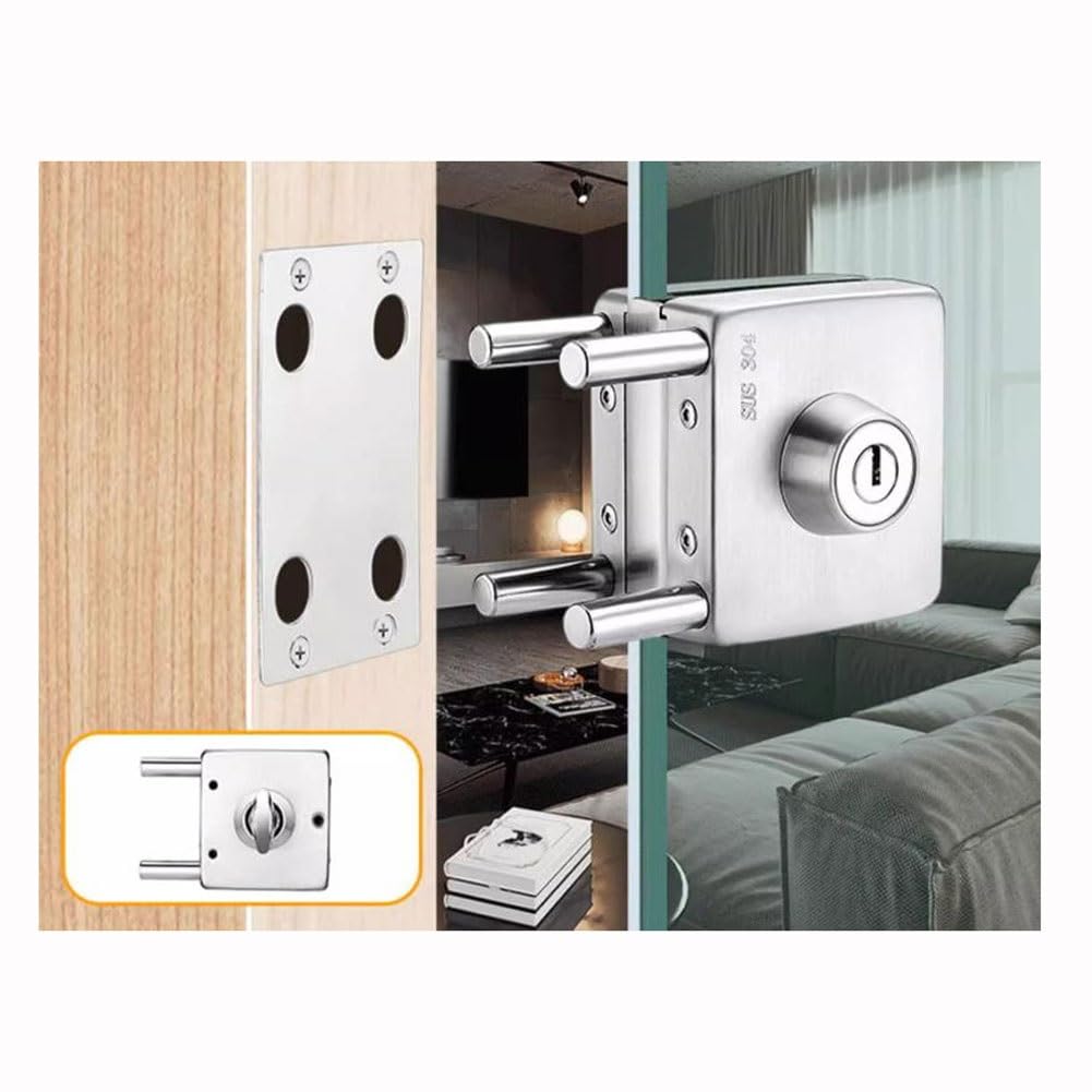 Cerradura For Puerta De Vidrio, Cerradura For Gabinete De Vidrio Sin Orificios For Puerta Simple Y Doble, con 3 Llaves, Adecuada For Vidrio De 8 A 14 Mm De Espesor(J)