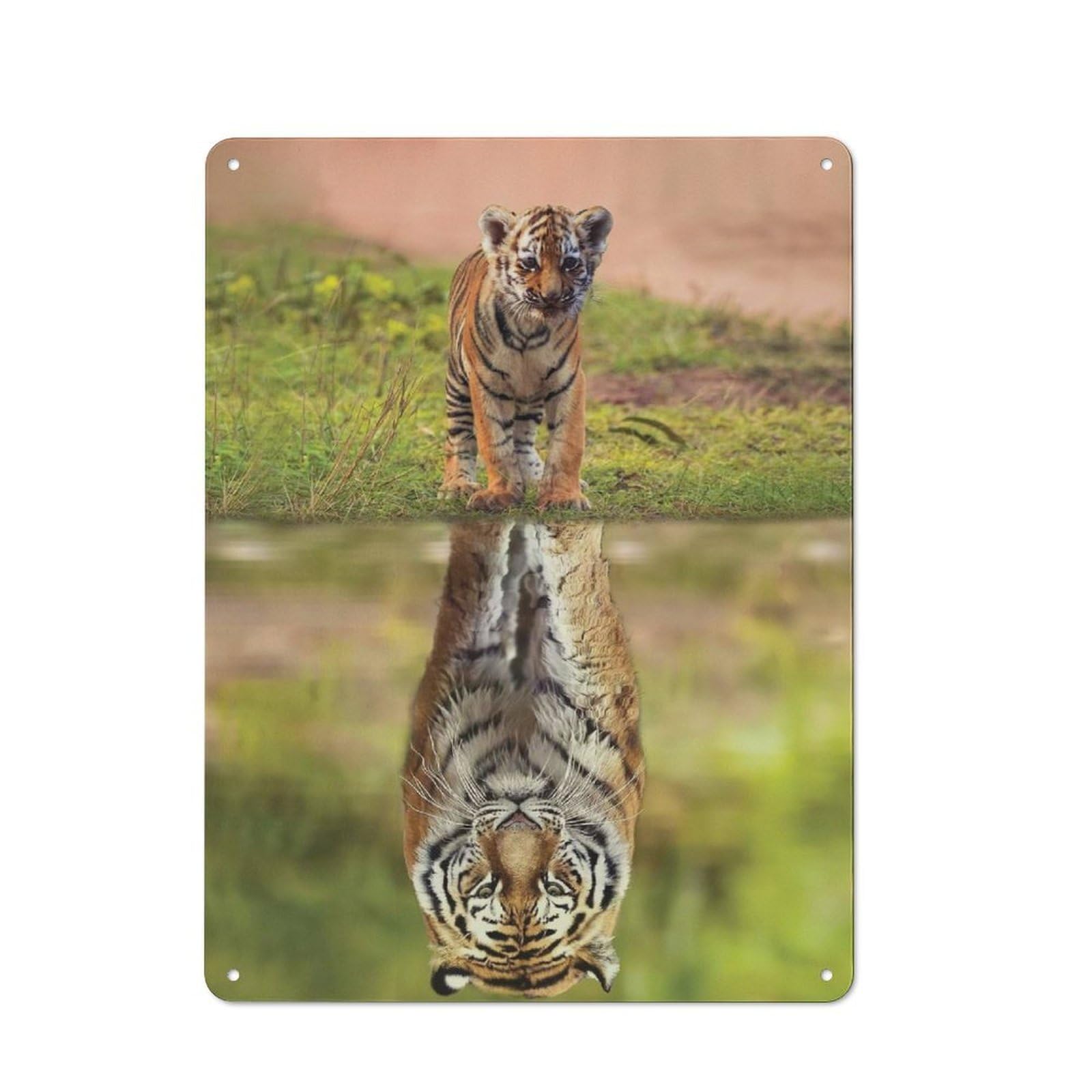 Junmoney Style-1 Tiger Mindset Reflection Workshop Style Metal Wall Decor 40X30cm, Decorative Metal Plaque For Garage, Hobby Room, Office Or Man Cave