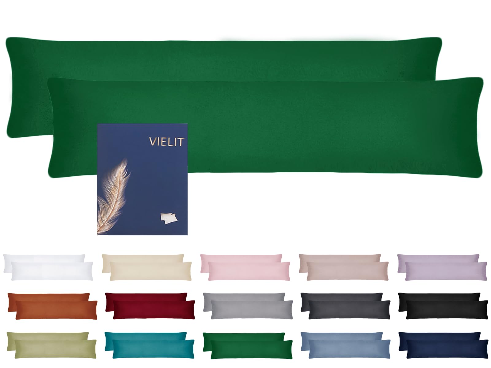 Vielit Side Sleeper Pillowcase Cover 40 x 145, 2-Piece Set, Pillowcase 40x145, Side Sleeper Pillowcase, Soft Pillowcases, Pillow Cover, Eco Certificate, Green — image 1