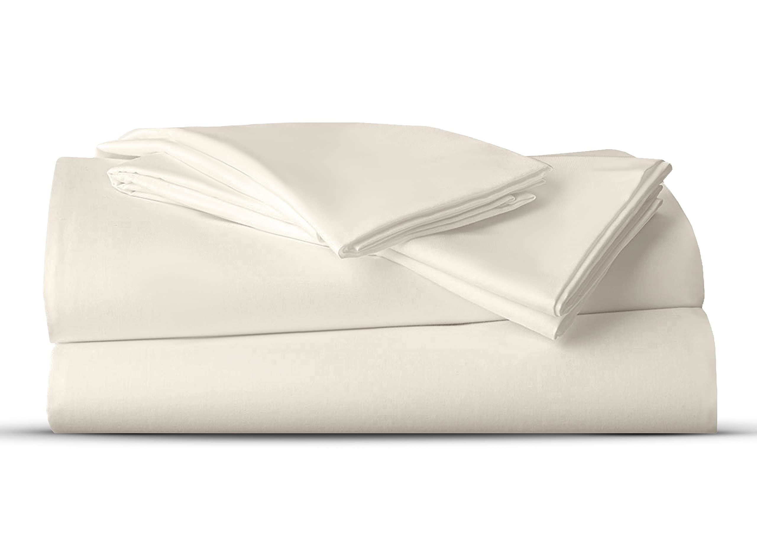 AATH COLLECTION Bed Sheet Set, 100% Egyptian Cotton, Easy Care & Super Soft 4 Pieces Bedding Set - Flat Sheet & Fitted Sheet with 2 Pillowcases (CREAM, Double)