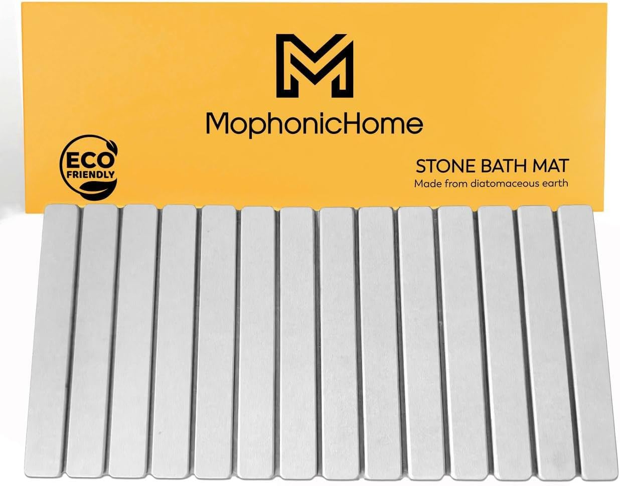 MophonicHome Extra Long Foldable Stone Bath Mat 32 x 15 - Diatomaceous Earth Shower Mat, Non-Slip Quick-Dry Stone Bath Mats for Bathroom, Super Absorbent, Compact Design, Easy to Clean, Light Grey Extra Long Light Gray