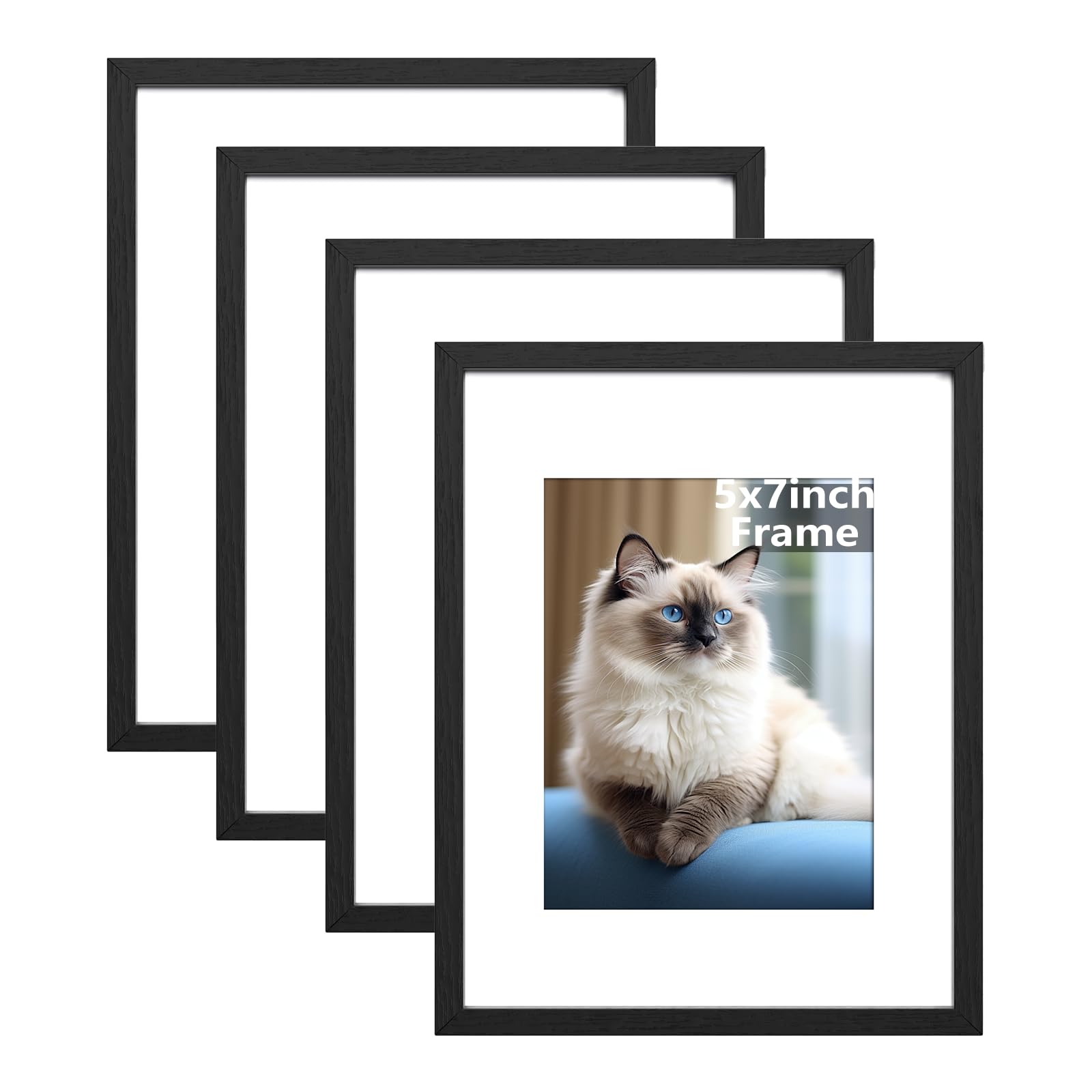 RUN HELIX 5x7 inch Picture Frame Set of 4, 5x7 inch Frame, Black Picture Frames 17.8x12.7cm, 5x7 photo Frames,Plexiglass,5x7 Poster Frame With Stand Table Top or Wall Hanging