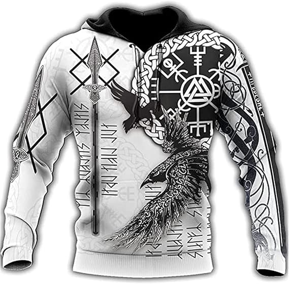 Amazon 北欧オーディンレイヴンvegvisirタトゥーパーカー男性用 バイキングgungnir3dプリント長袖スウェットシャツカジュアルプルオーバージャケット トレーナー パーカー 通販