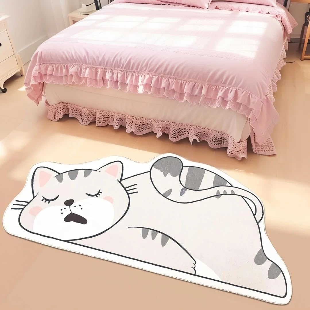 Lacomfy Kids Carpet 2.6x5.2Ft Cat Bedroom Area Rug Runner Washable Floor Mat for Kids Boys Girls Room 5' Cute Cartoon Nursery Mat for Bathroom Living Room Decor, Children's Rugs, Grey