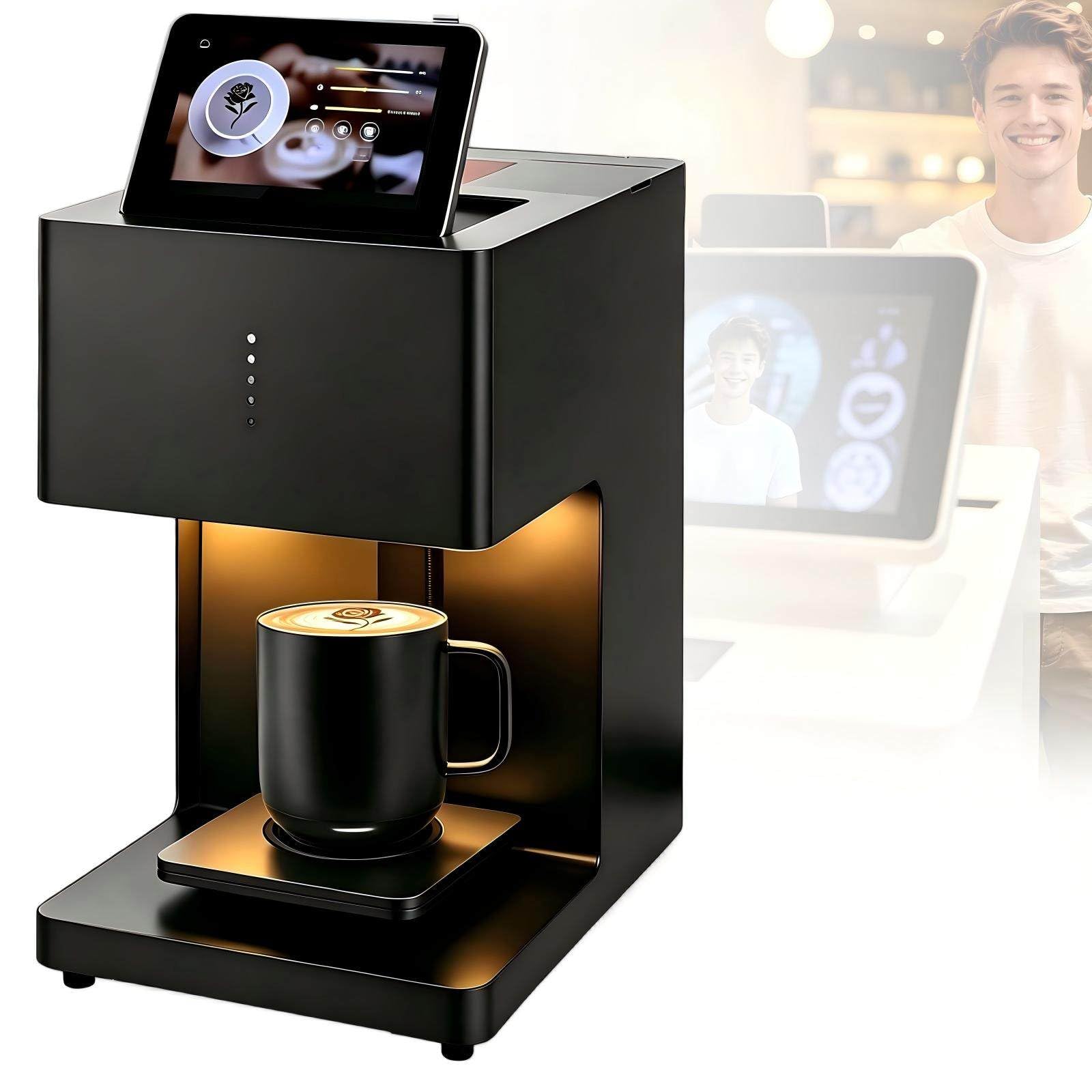 Macchina per la Stampa Digitale Automatica del caffè al Latte, Stampante 3D per Latte Art, Caricamento di Foto Selfie, QR sul Tavolo, Stampa Istantanea con Scansione. FullColorBlack