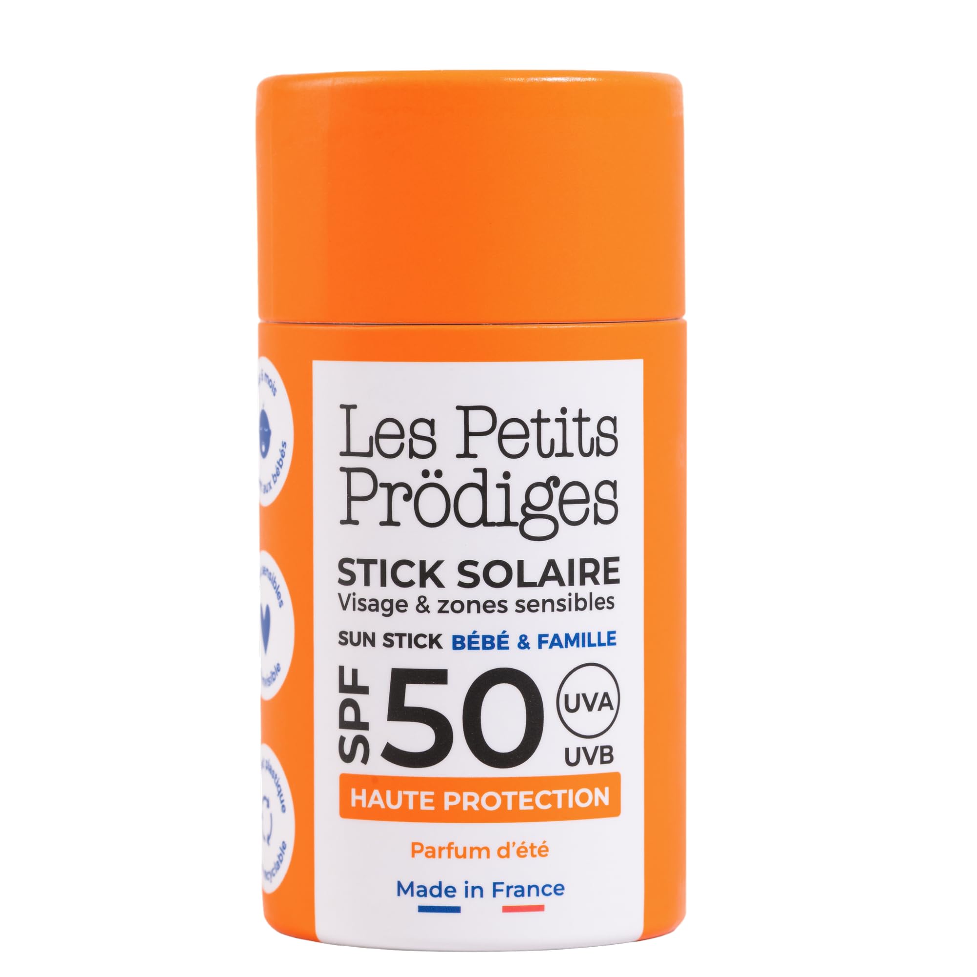 LES PETITS PRODIGES Stick Solaire Visage SPF 50 Ski - Bebe, enfant, famille - Très Haute Protection UVA,UVB - Hydratant & Apaisant -Tube en carton recyclable, Éco-conçu, Vegan, Fabriqué en France -15g