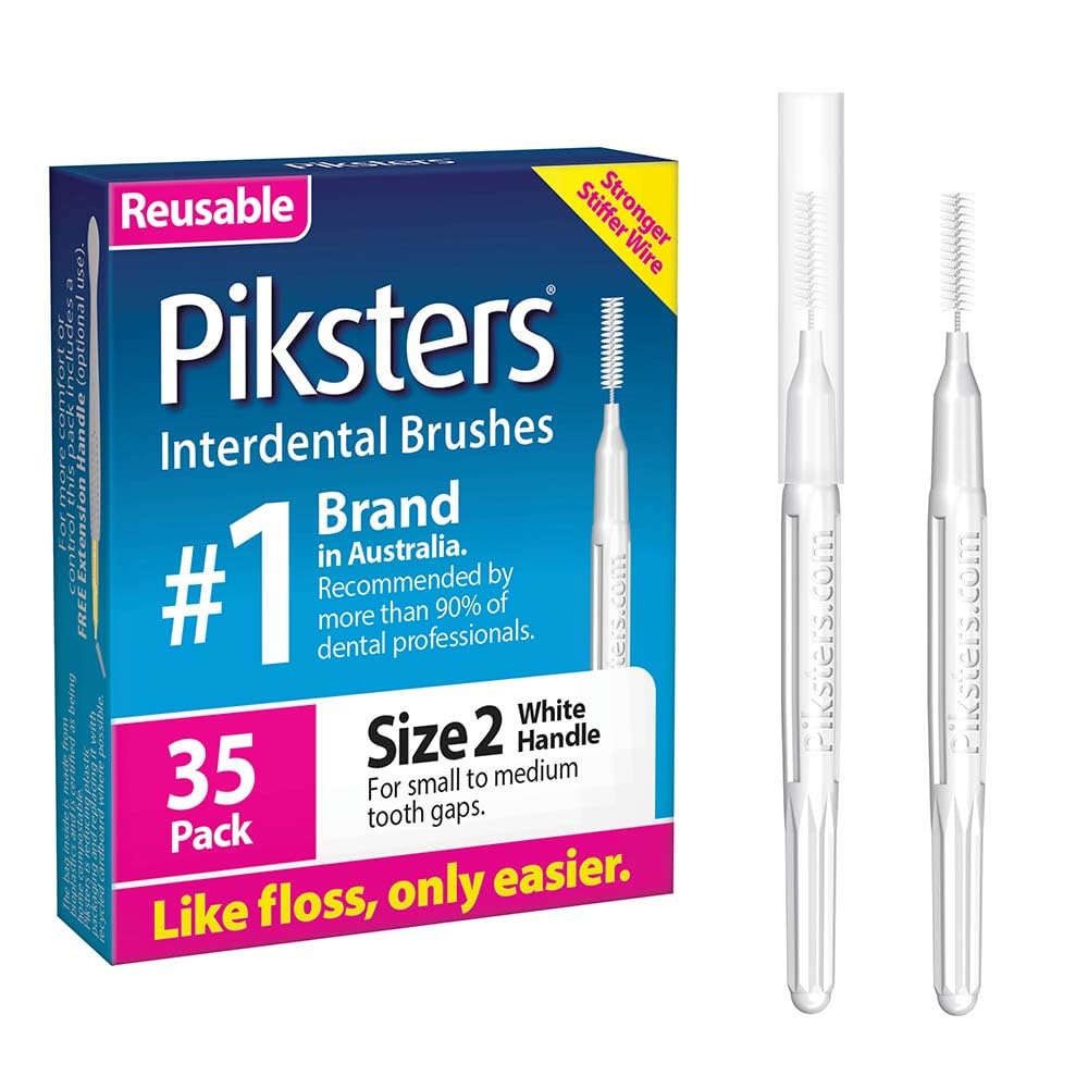 Piksters Interdental Brushes, 35 pk, Size 2, Interdental Tooth Brush for Small & Medium Gaps, Gum Soft Bristles for Plaque Removal, Safe for Braces