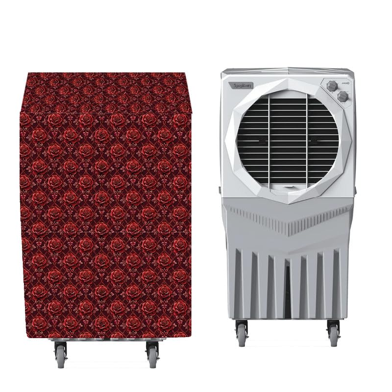 Image of PVC Cooler Cover Suitable For Symphony Jumbo 200 Litre Air Cooler Dustproof, Waterproof, Size (HxWxD) 135x72x70 Cm, Red Flower.