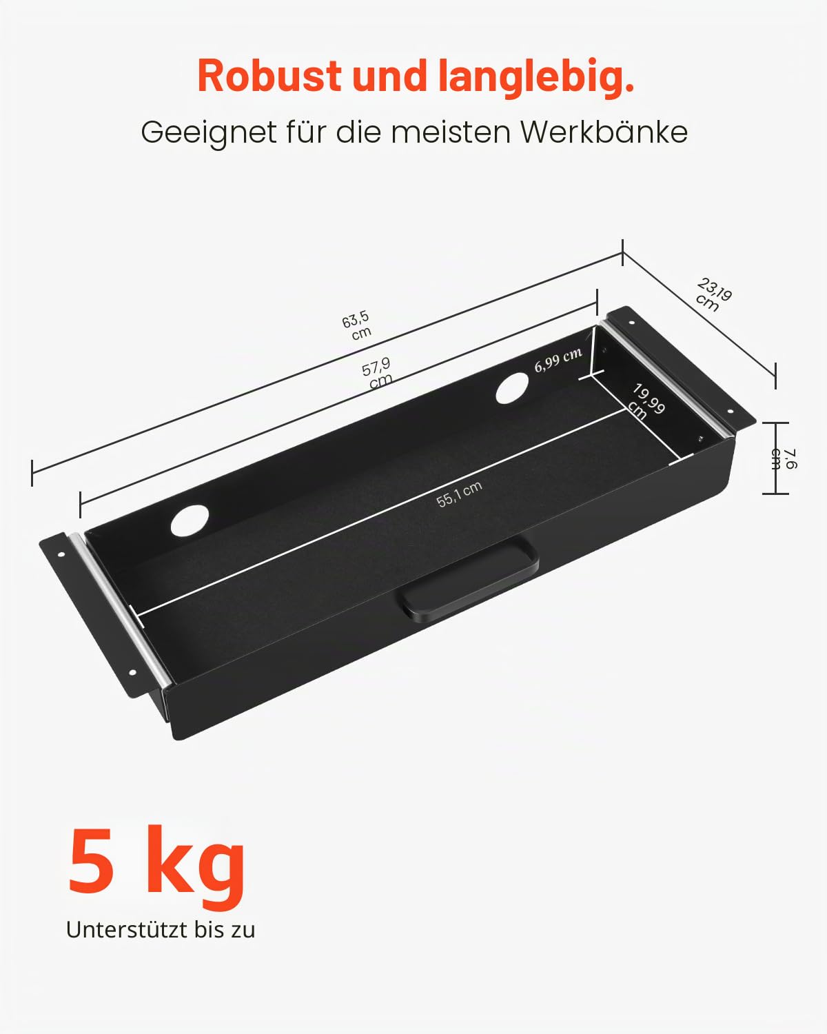 VEVOR Untertisch Schublade 635x232x75 mm, Unterbau Schreibtisch, versteckter Schreibtisch-Aufbewahrungs-Organizer, Bleistiftschublade unter dem Tisch für Sitz-Steh-Arbeitsplätze im Büro & zu Hause