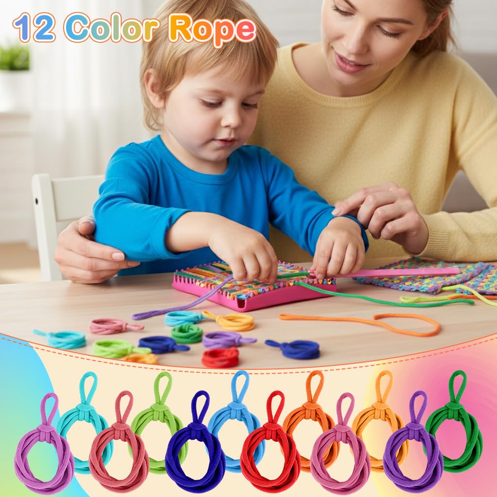 PATPAT® DIY Weaving Loom Kit Toys, Arts and Crafts for Kids and Adults, 96Pcs 12-Color Elastic Band Rope Set, Weaving Toy with Loom Frame and Crochet Hook Gifts for Girls Ages 5 6 7 8-12 13 1