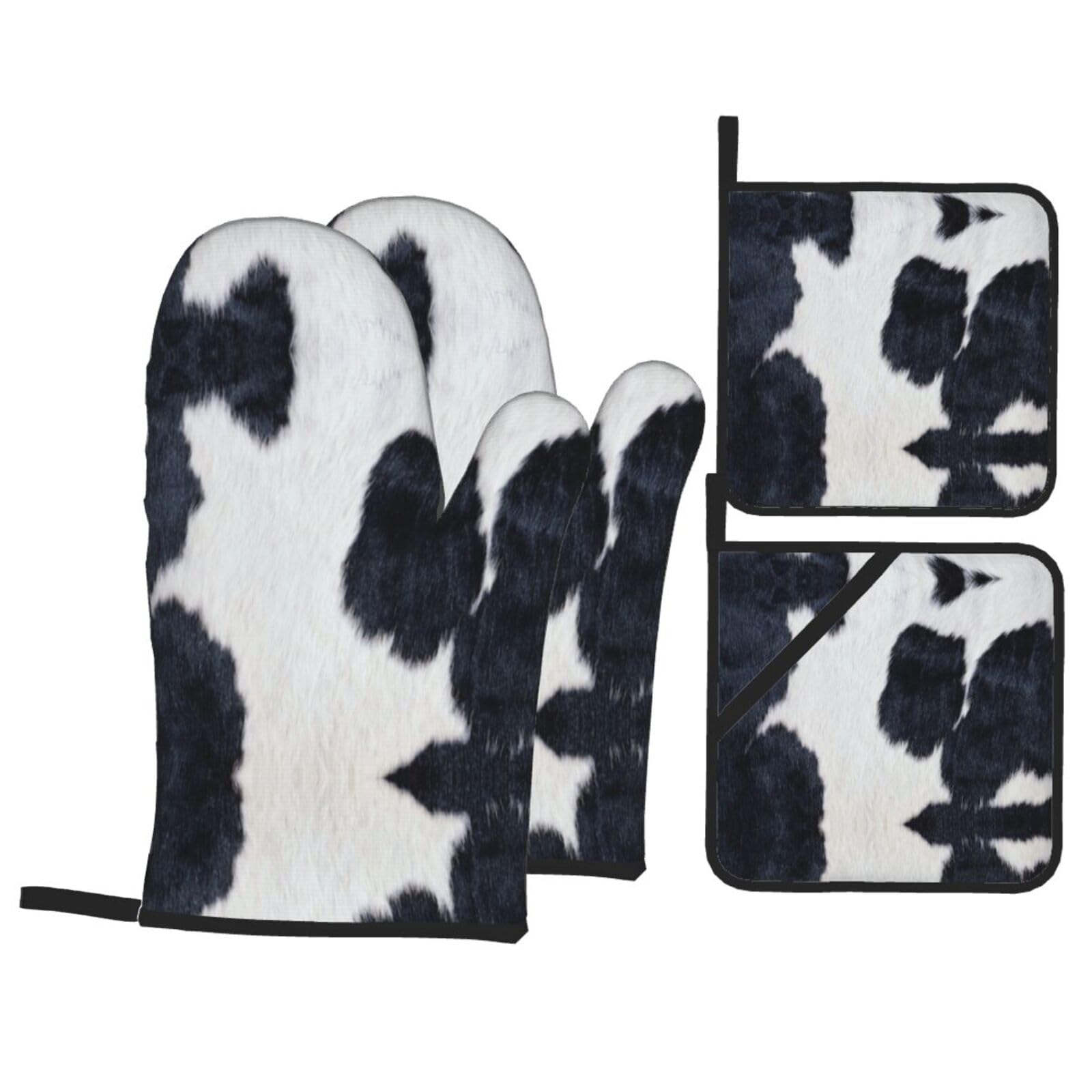 cowhide Print Oven Microwaving Waterproof Kitchen Gloves for Baking Grilling Holiday Cooking