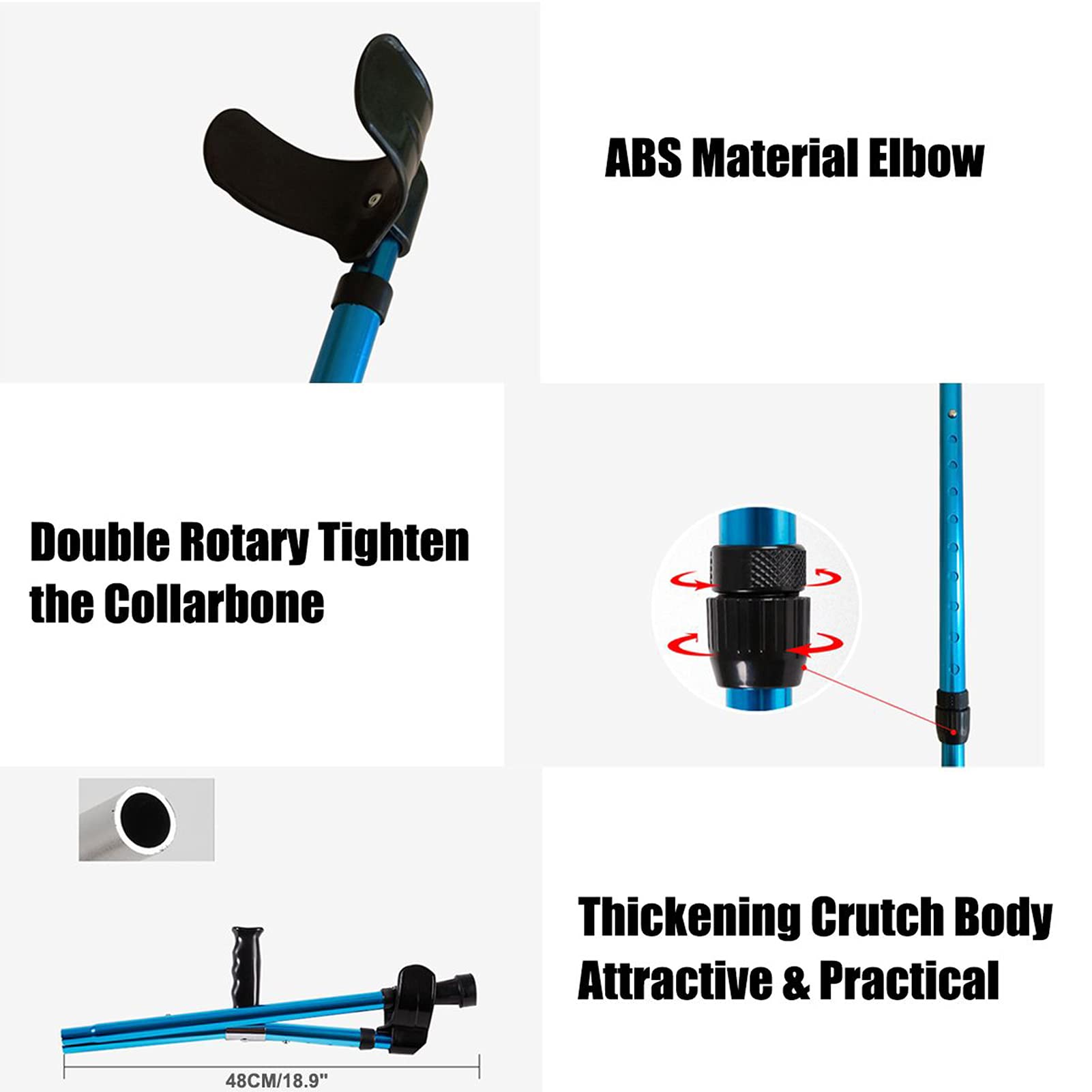 Muletas de antebrazo para adultos, muletas de antebrazo de aluminio, muletas para caminar, muletas de antebrazo de aluminio ABS fuertes y resistentes, una moda