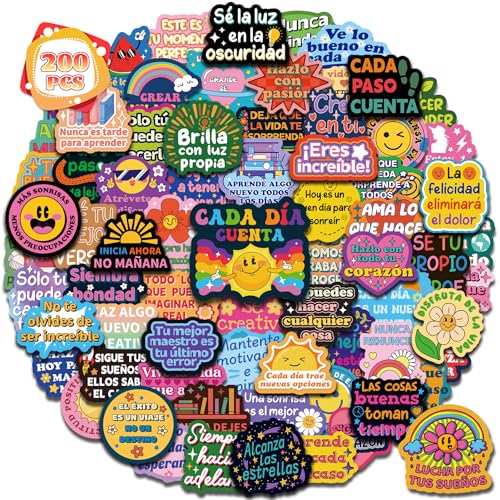 HomSeon 200 PCS Spanish Motivational Stickers, Inspirational Stickers for Students Teachers Adults, Spanish Positive Affirmation Decals for Laptop Water Bottle Classroom Decor