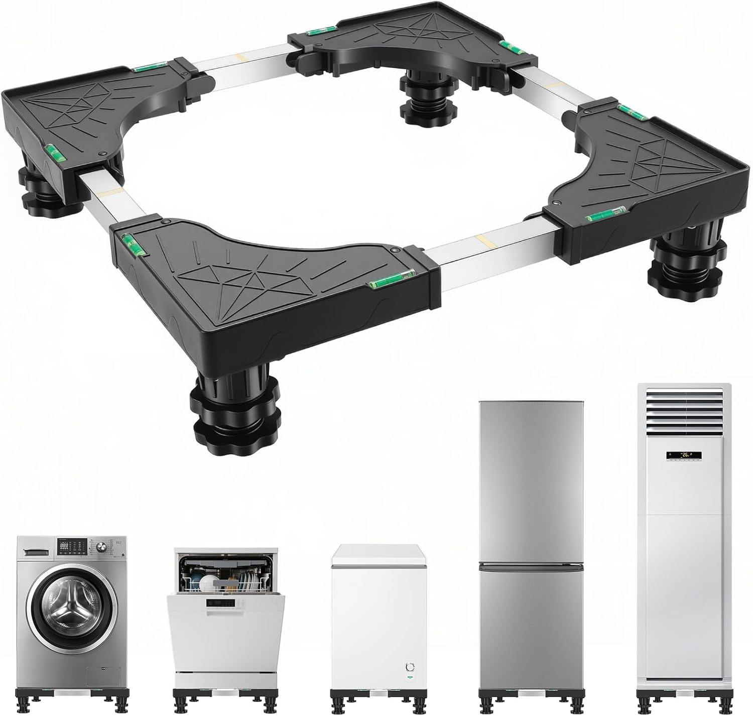 Mini Fridge Stand Adjustable Universal Black Stand Base,Portable Washer Pedestal And Dryer Stand With 4 Sturdy Support Leveling Feet For Washing Machine Beverage Refrigerator And Bedside Table