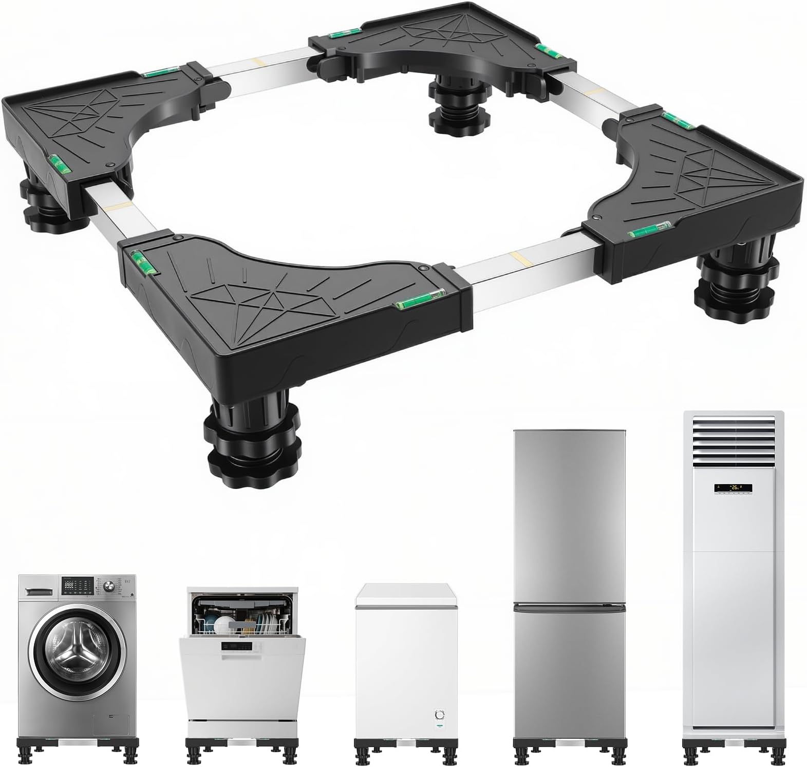 Mini Fridge Stand Adjustable Universal Black Stand Base,Portable Washer Pedestal And Dryer Stand With 4 Sturdy Support Leveling Feet For Washing Machine Beverage Refrigerator And Bedside Table