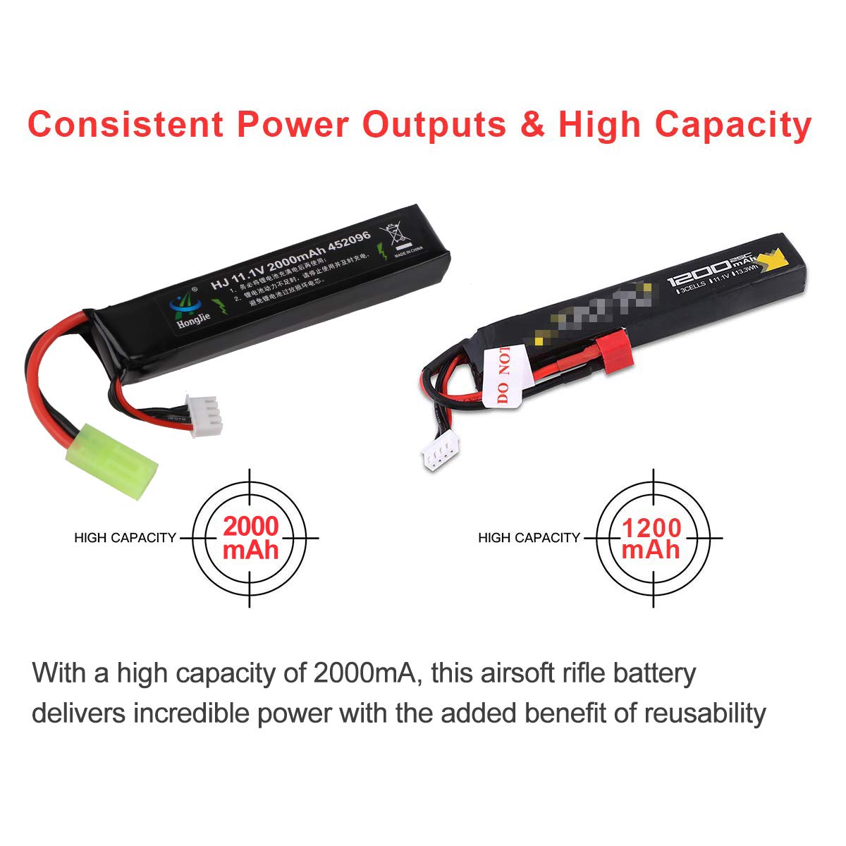 11.1V Airsoft Battery 2000mAh 30C Rechargeable Hobby LiPo Battery with