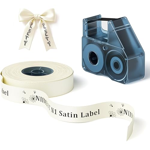 NIIMBOT N1 Satin Ribbon Label, 14mmx5.1m Pink Satin Ribbon, N1 Label Printer Ribbon for Gift, Wedding, Party Decor, Craft Work (Beige)