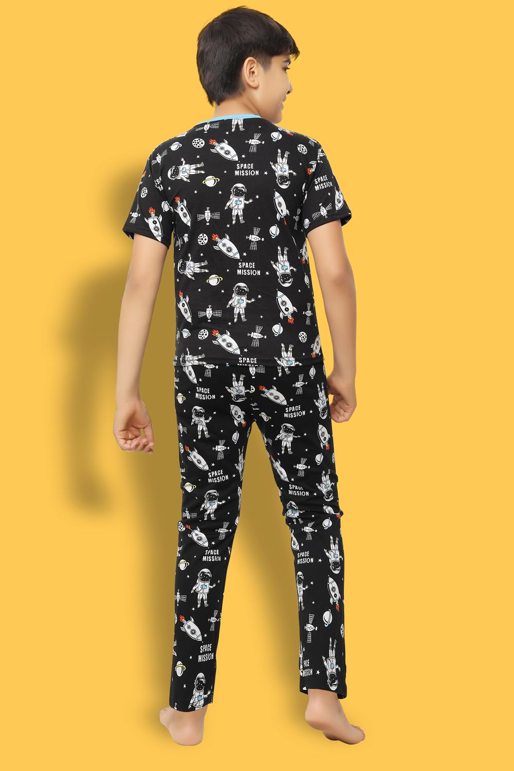 Ninos Dreams Cotton Graphic Pajama Pack of 1 (Round Neck Boys Coord Set_Black_12-14 Years) - Image 4 thumbnail