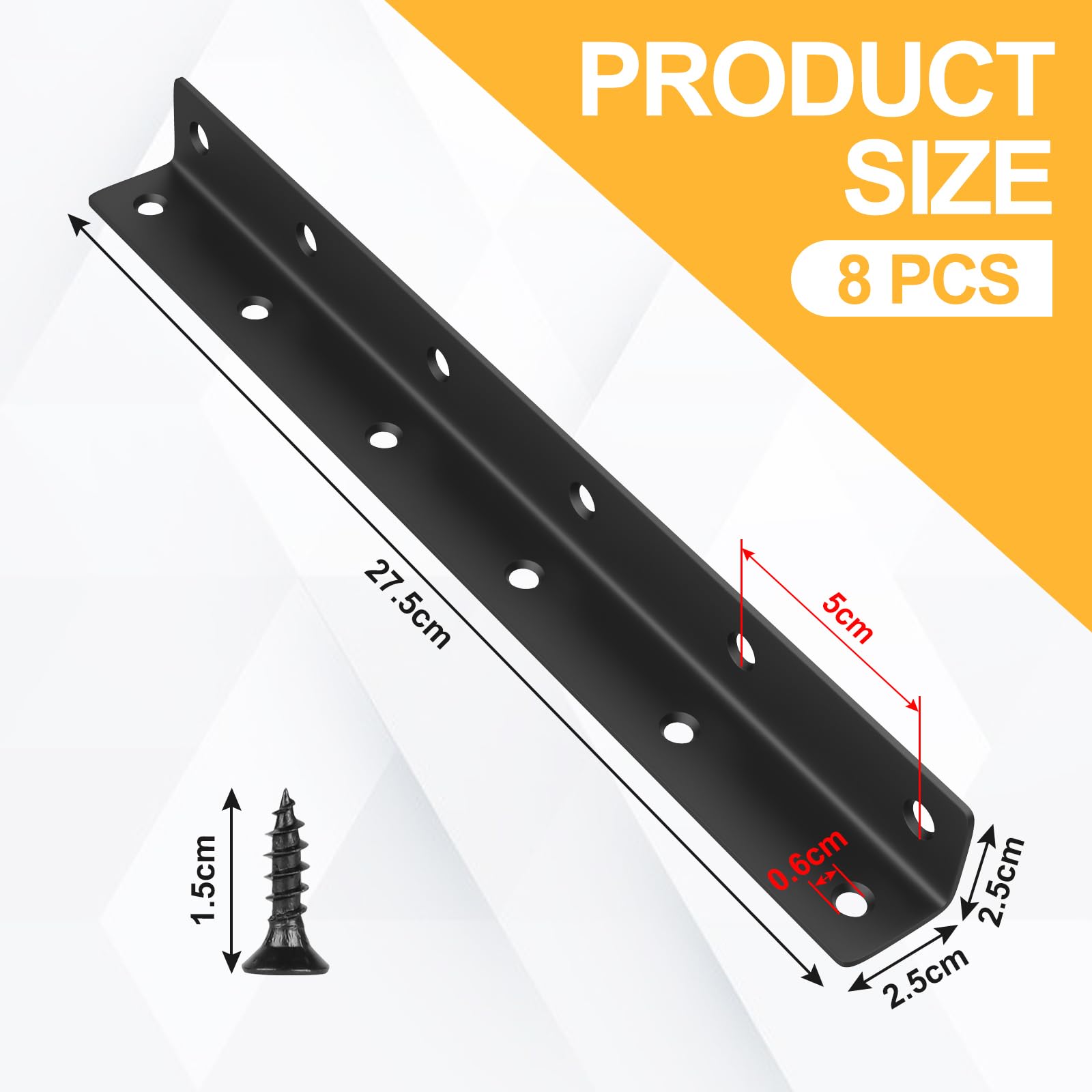 MIGUBIGU Pack of 8 L Shape Angle Connectors, Black, 275 x 27 x 27 mm, 90 Degree Angle Corner Connector, Stainless Steel - Image 2