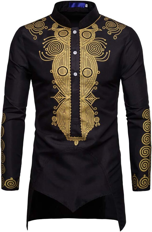 Linkay Men's Blouse Autumn Winter Luxury African Print Long Sleeve Dashiki Shirt Top