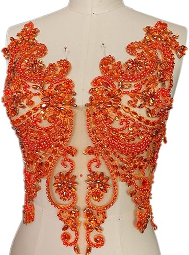 Miniatura 22 de Apliques de encaje hechos a mano con diamantes de imitación para coser en cuentas de vidrio, accesorios para ropa de vestir (blanco)