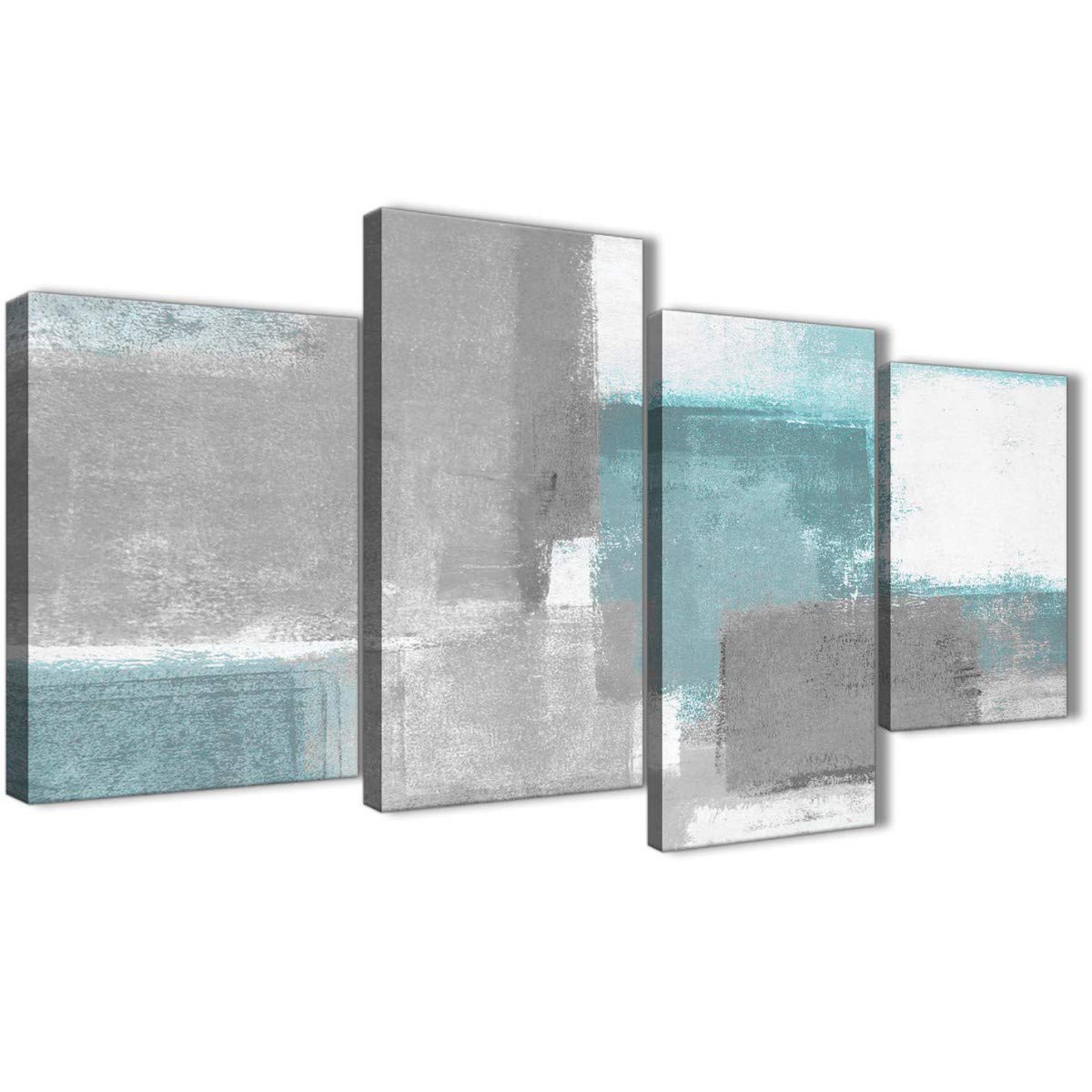 Wallfillers Large Teal Grey Painting Abstract Bedroom Canvas Wall Art Decor - 4377-130cm Set of Prints